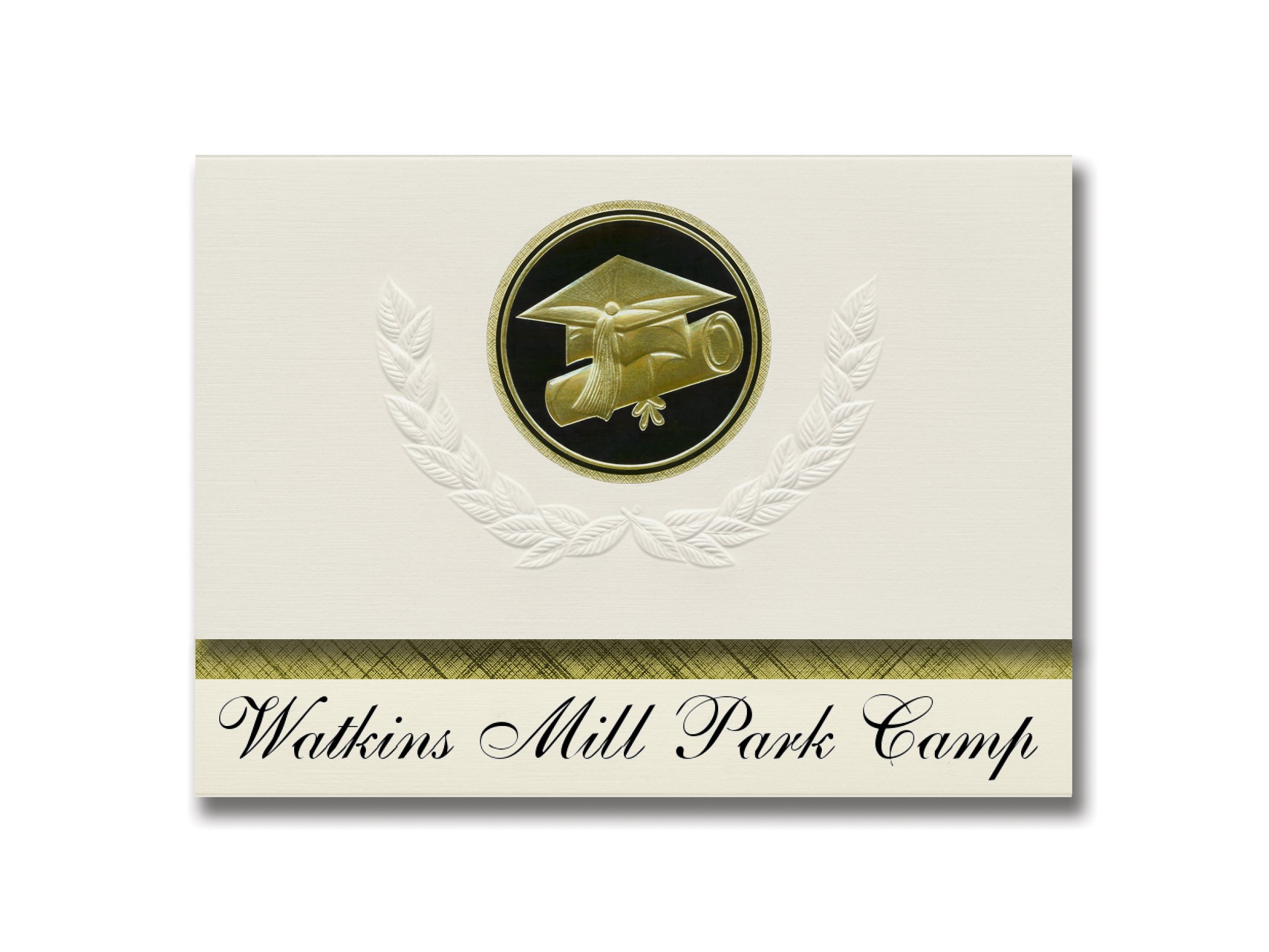Signature Announcements Watkins Mill Park Camp (Lawson, MO) Graduation Announcements, Presidential style, Basic package of 25 Cap & Diploma Seal. Black & Gold.