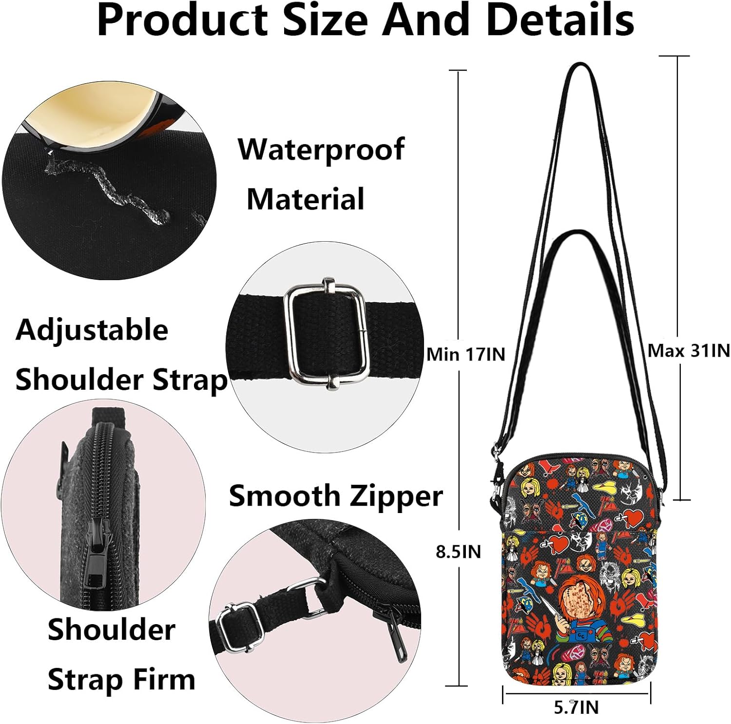 G2TUP Horror Doll Crossbody Bag Horror Character Crossbody Purse Slayer Dolls Lovers Gifts Terror Movie Shoulder Bag - Image 4