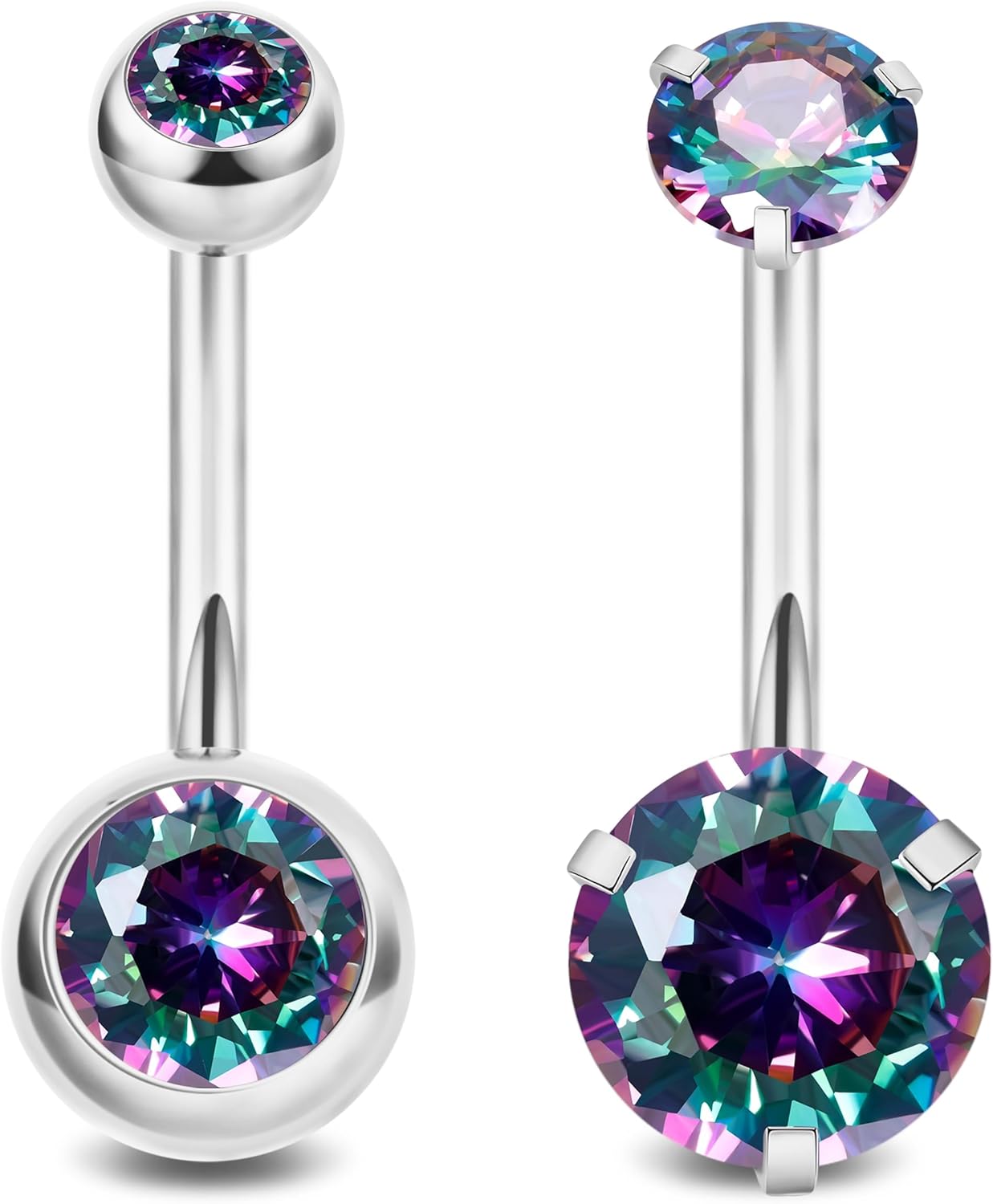 2PCS 14G Surgical Steel Belly Button Rings for Women Round CZ Navel Ring Long Belly Rings Belly Piercing Jewelry 6-16MM