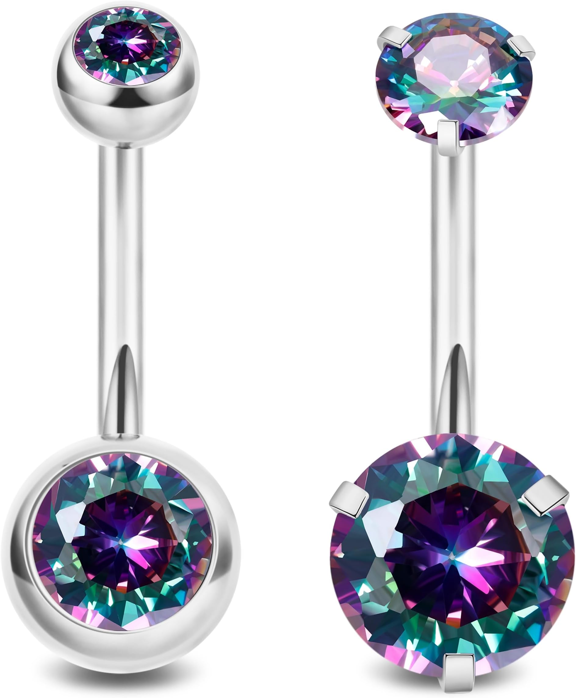 2PCS 14G Surgical Steel Belly Button Rings for Women Round CZ Navel Ring Long Belly Rings Belly Piercing Jewelry 6-16MM
