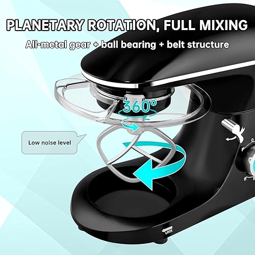 Miniatura 7 de Seedeem Batidora de pie de 6.5 cuartos de galón, batidora eléctrica de cocina de cabeza inclinada de 660 W con 6 velocidades, gancho para masa,