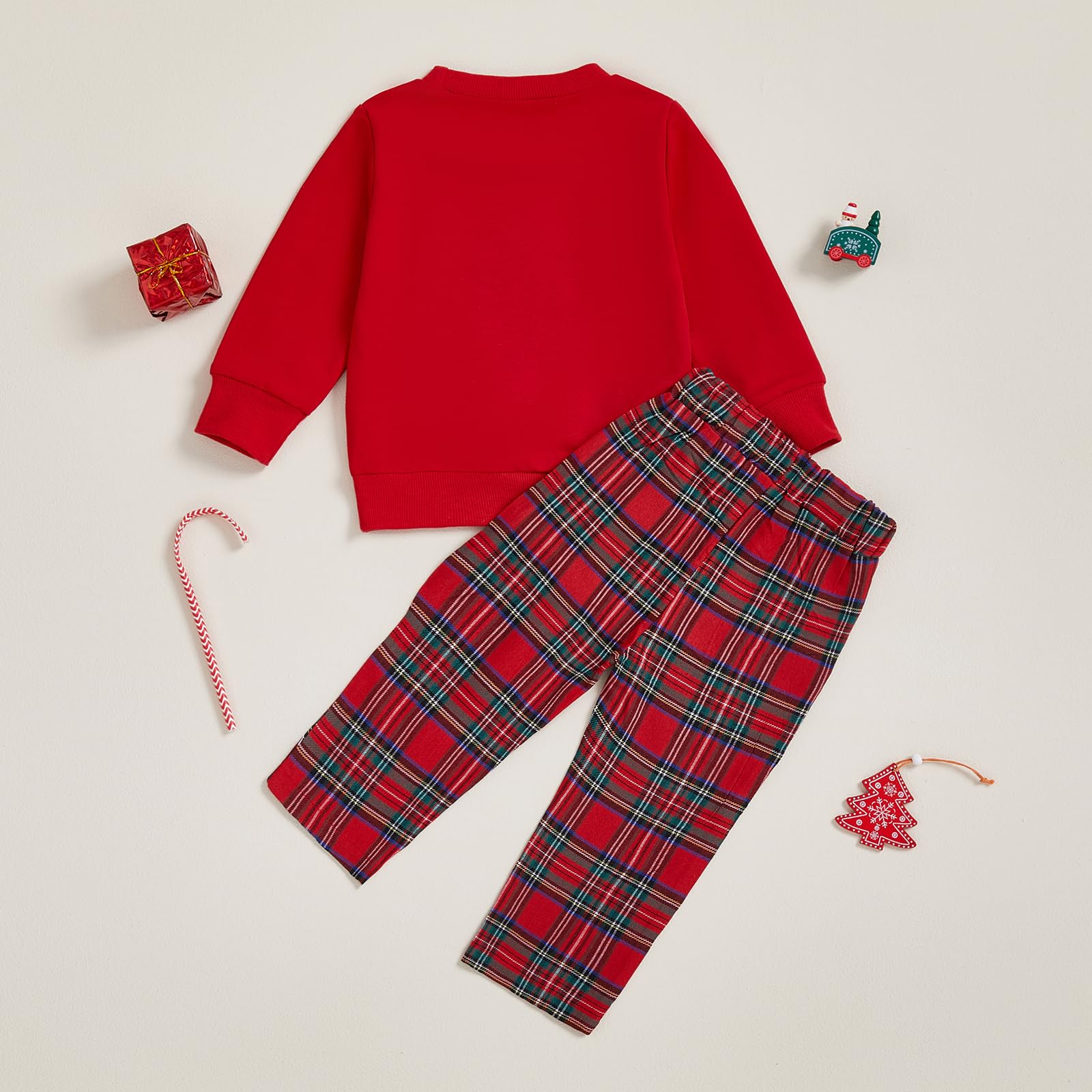 GXNRHG Kleinkind-Baby-Jungen-Valentinstag-Outfit, LKW-Herz-Aufdruck, langärmliges Sweatshirt mit Rundhalsausschnitt und Karierte Hose, süßes 2-teiliges Kleidungsset