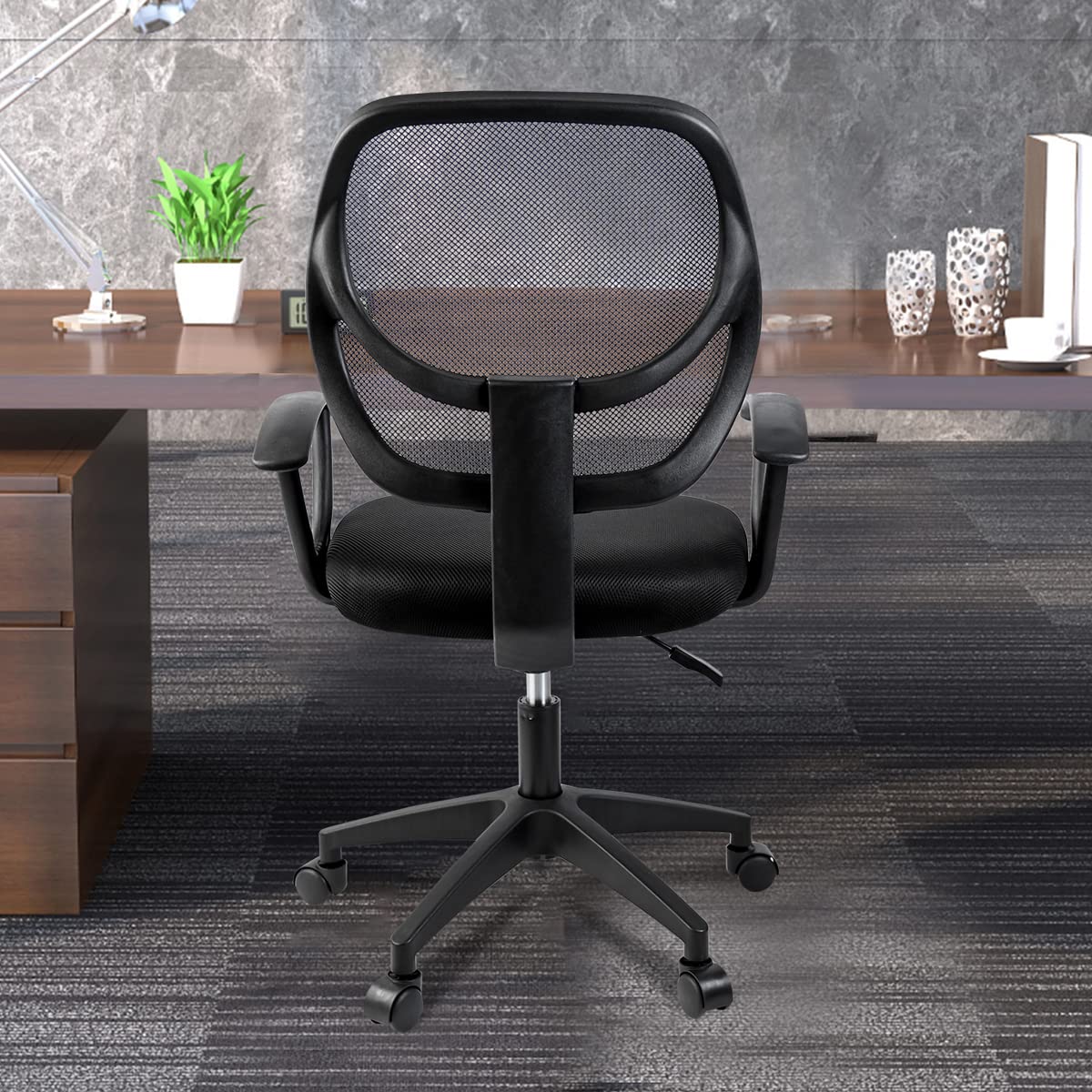 Silla de oficina ergonómica con respaldo de malla transpirable, asiento acolchado, altura ajustable, reposabrazos fijos y ruedas giratorias | Cómoda, funcional y moderna para casa o despacho