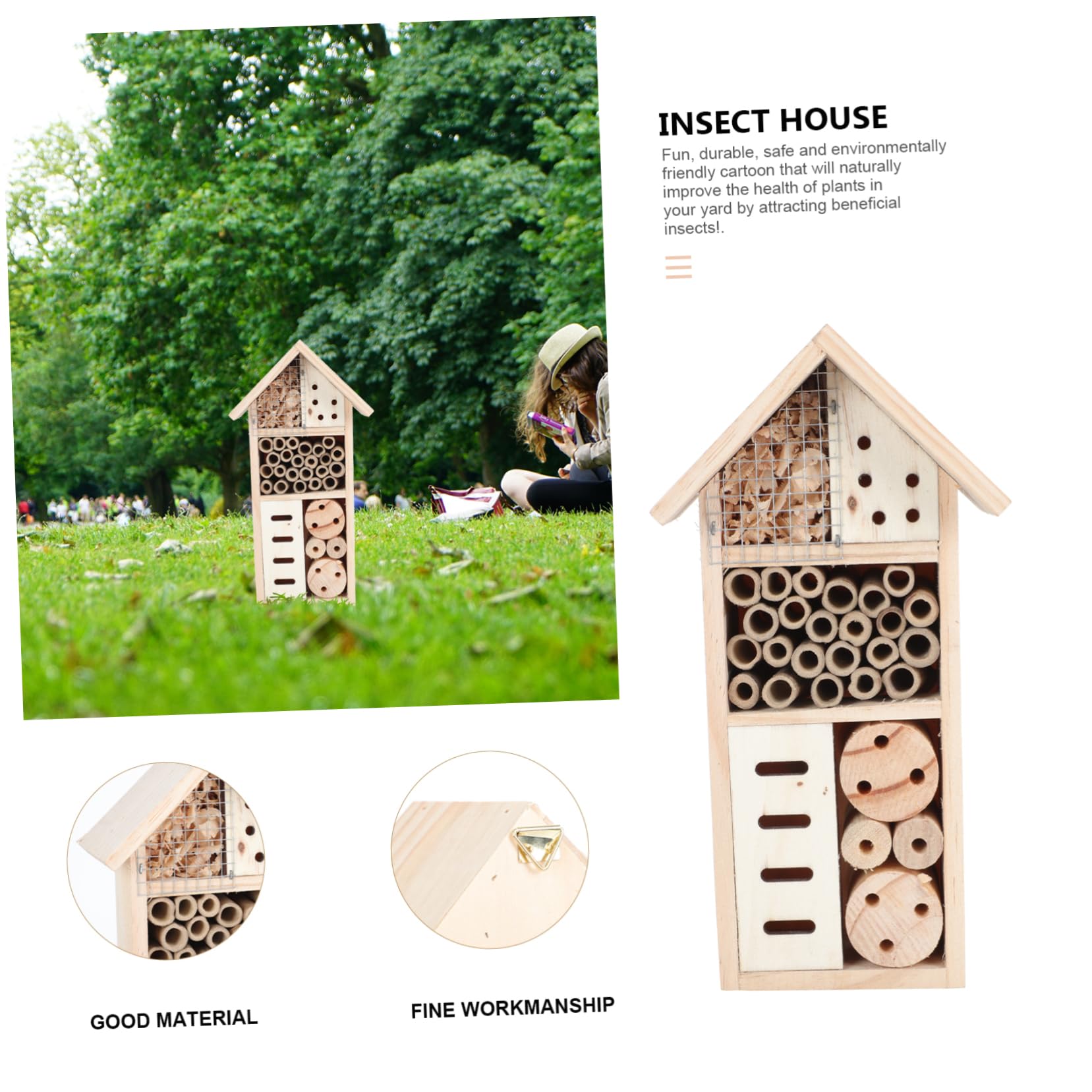 TOYANDONA 1pezzi Casetta per Insetti in Legno Rifugio per Allevamento delle Api Habitat per Piccoli Insetti Arnia Sospesa Casa Insetti Stile Capanna