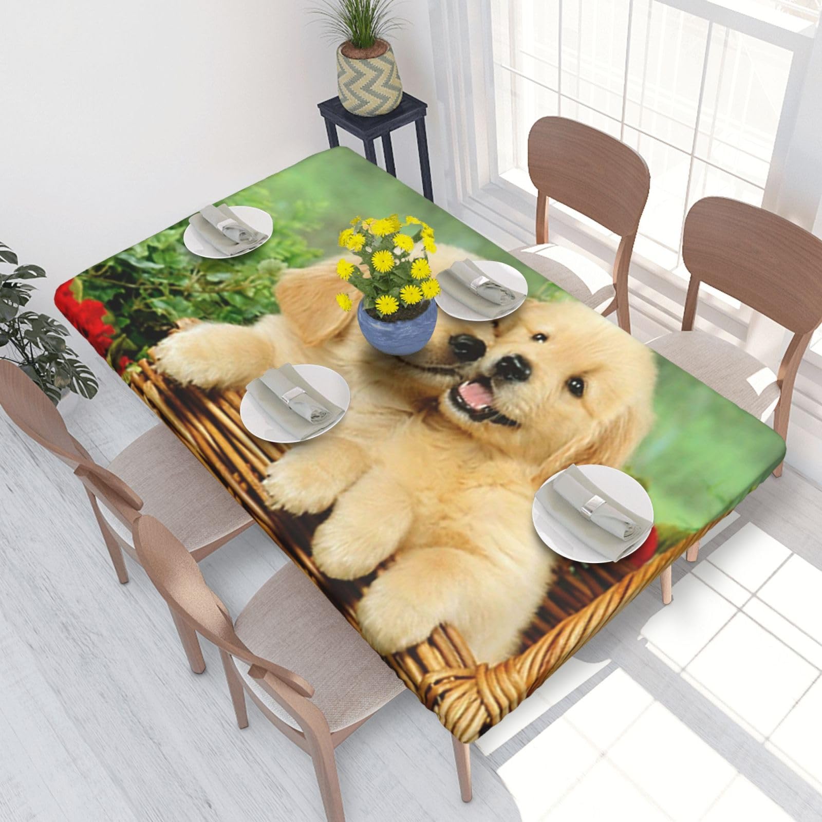 BNVSADC Puppy golden retriever Printed 4FT Tablecloth 122x76 CM Polyester Kitchen Water Resistant Table Cloth Dining Table Decoration Table Covers
