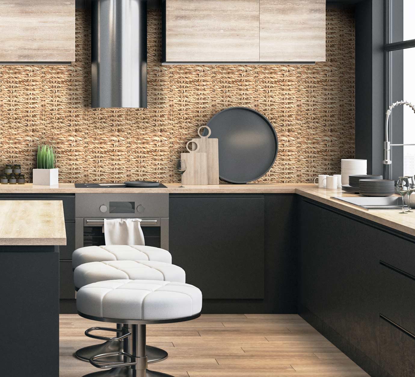 GOYAPRINT Papel Pintado Efecto Mimbre 40x250 cm Vinilo Adhesivo Decorativo Natural para Paredes y Muebles (Mimbre)