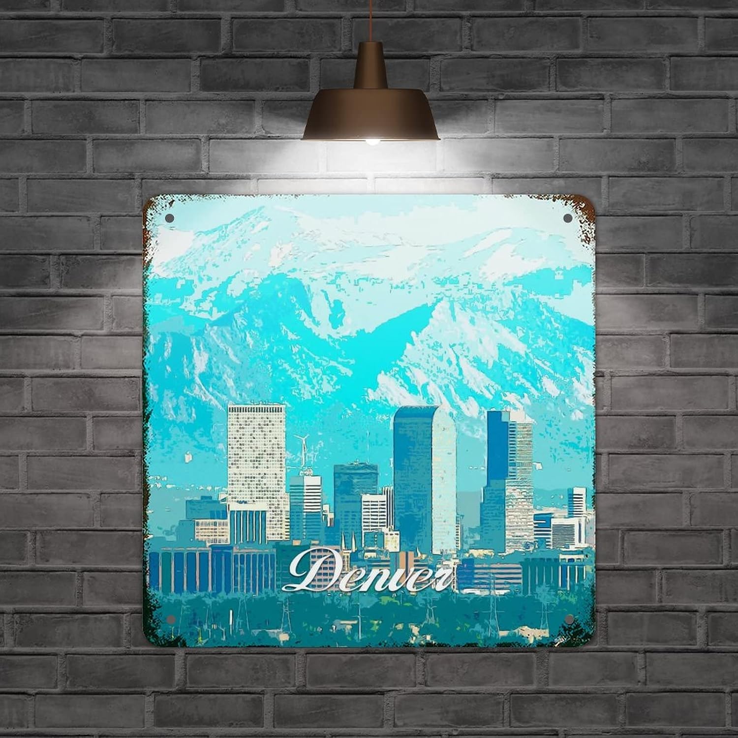 Retro Metal Tin Sign Colorado USA Denver Cityscape Metal Sign Popular Country City Souvenir Wall Art Rustic Wall Decor for Bedroom Kitchen Cafe Bar Office Garage 10x10 inch image 2