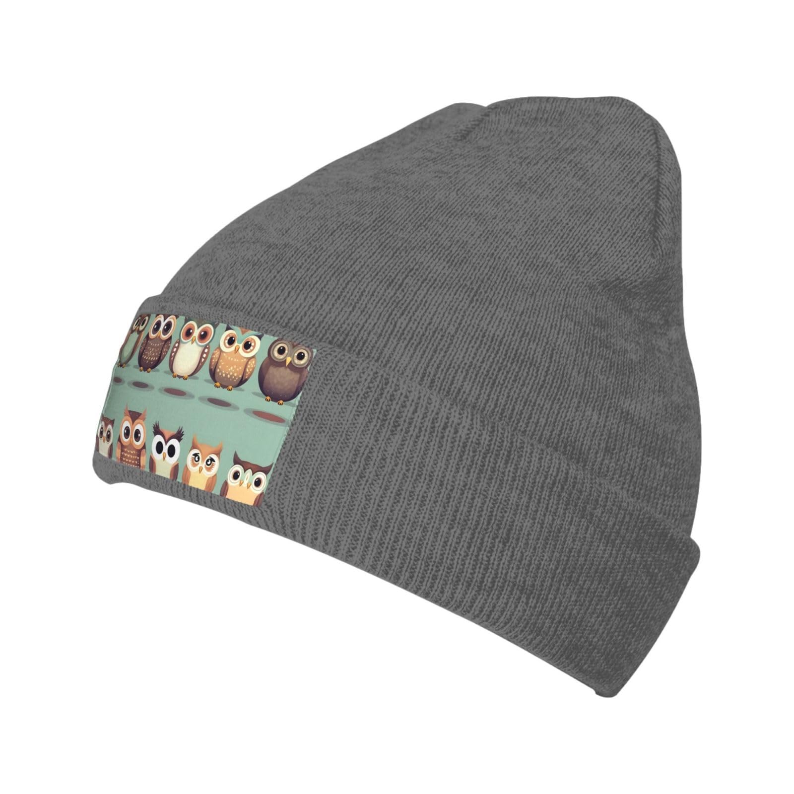 SDEGTHO Cartoon Owls Cute Slouchy Beanies for Unisex Winter Lightweight Knit Hat Cuffed Soft Warm Slouch Beanie Cap Deep Heather