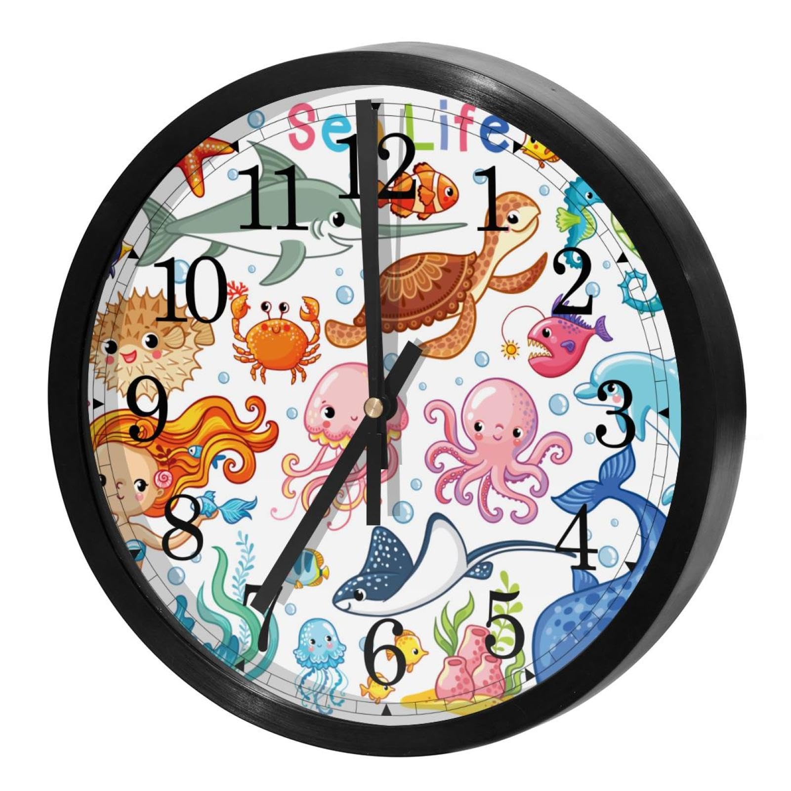 Horloge murale silencieuse à quartz motif sirène et pieuvre pour décorer la maison