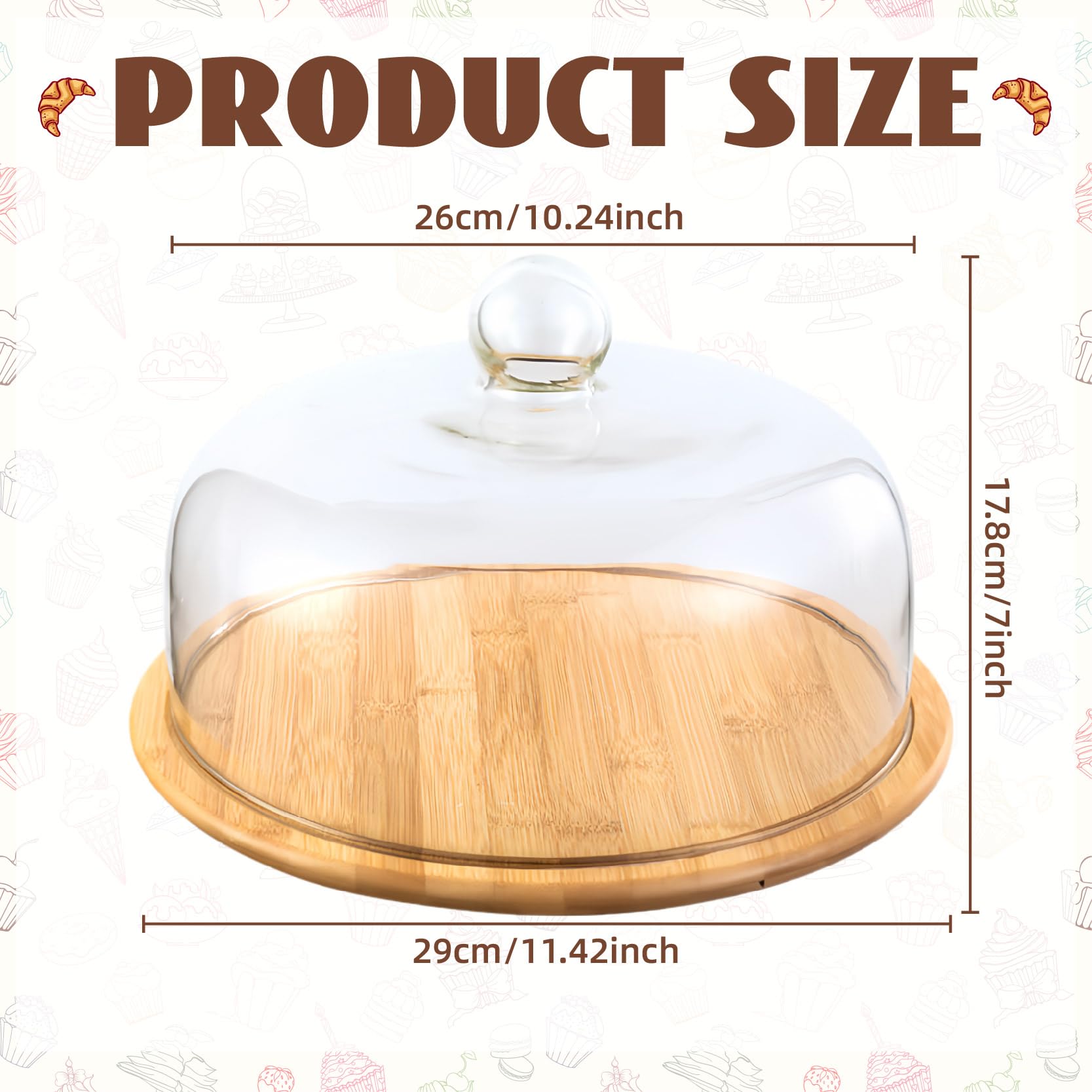 MEETOZ Présentoir à gâteau avec dôme en verre, plateau à gâteau avec couvercle en verre transparent, pour cuisine, anniversaire, mariage, événement, tartes, apéritif – 29 cm