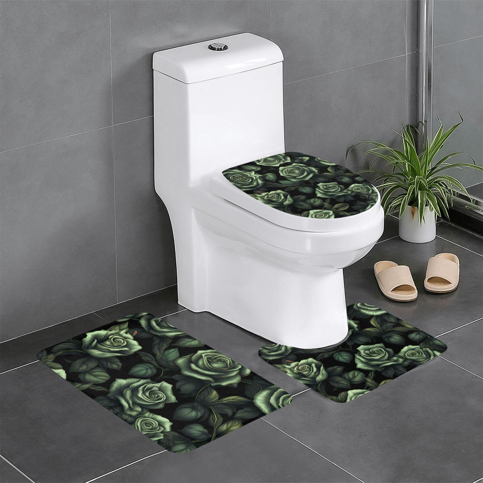 Tapis de bain rectangulaire et contour WC ovale lot de 3 pièces sécurité