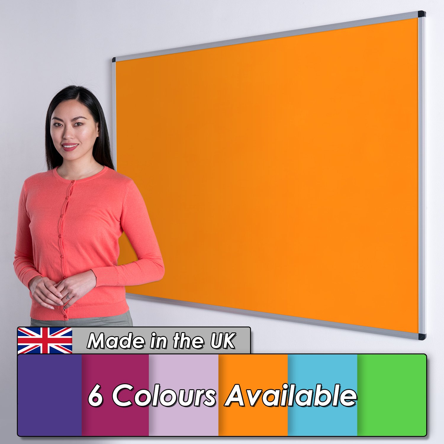 Wonderwall Large Aluminium Frame Noticeboard, 120 x180 cm, Orange, Loop Nylon Pinboard - Ideal for Office, School Display