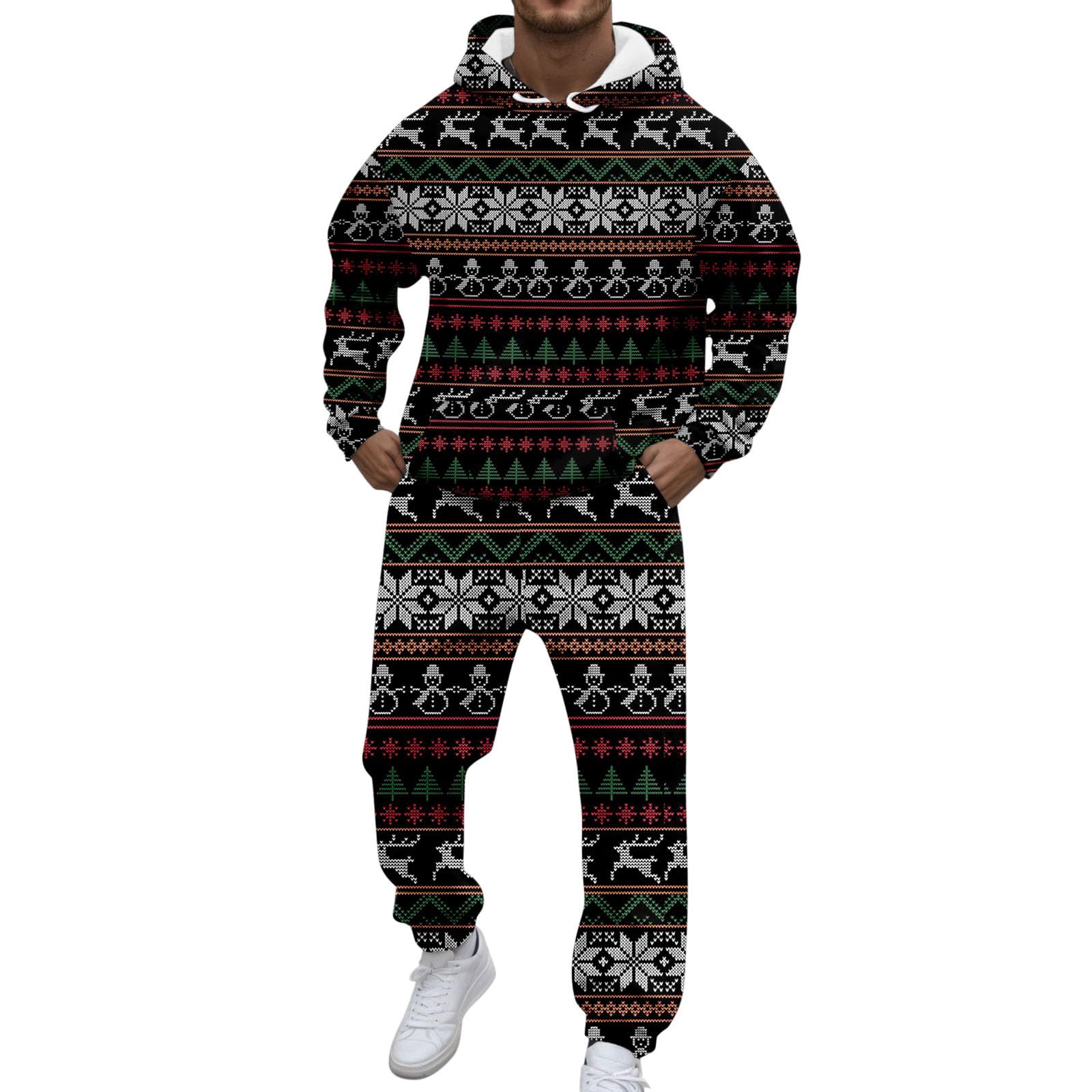 Conjunto de sudadera con capucha y pantalones para hombre, estilo casual, estampado navideño, 2026 (2)