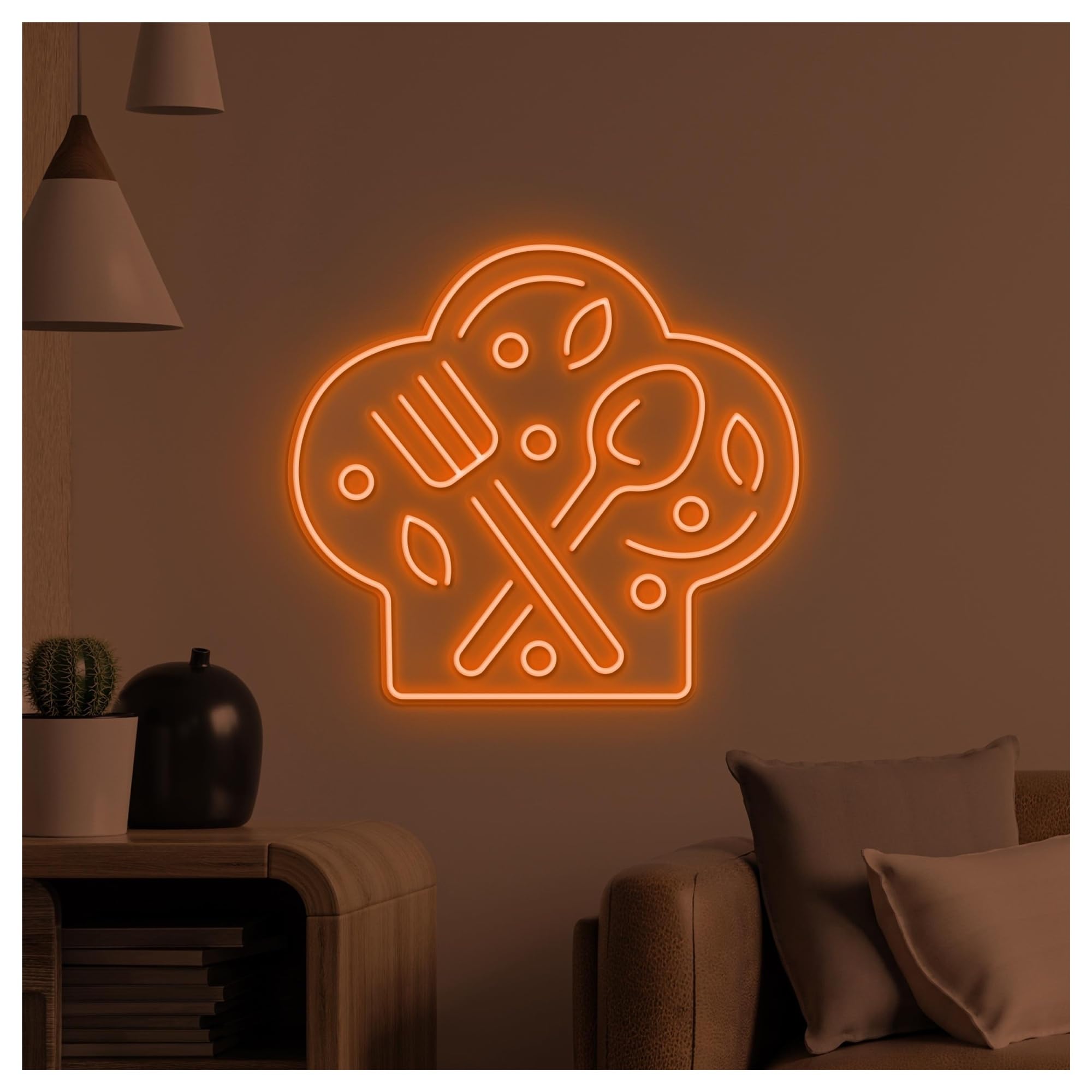 RONGCH Hanging Art Signs Chef Hat Neon Sign Kitchen Light Restaurant Wall Decor Knife Spoon Art Home Hanging 50cm