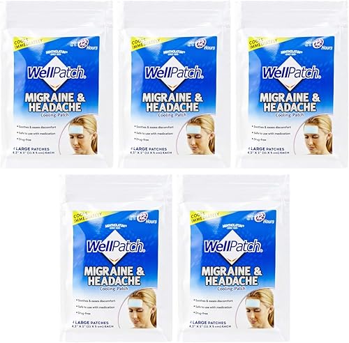WellPatch Almohadillas refrescantes para el dolor de cabeza para migraña, 4 unidades (paquete de 5)