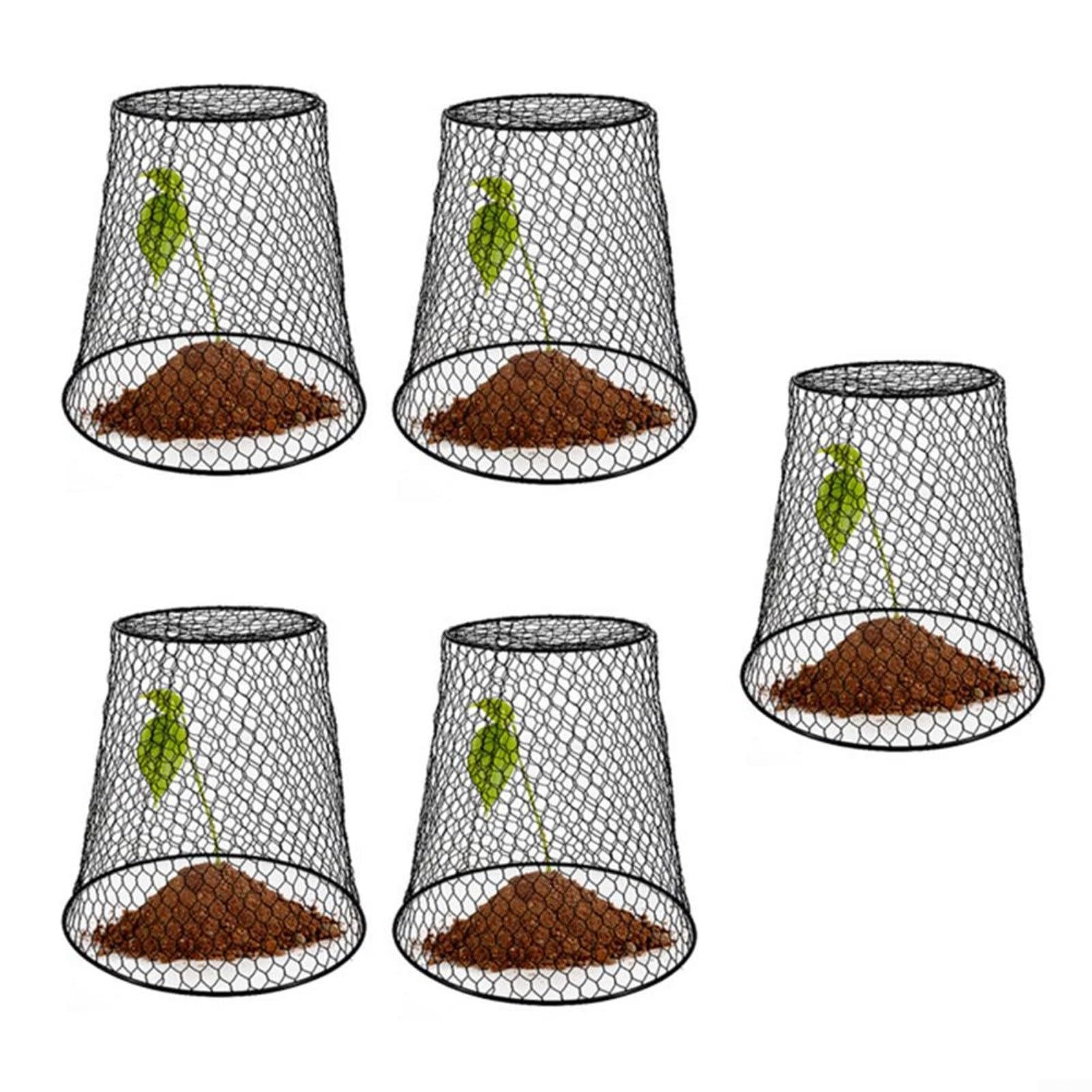 Lot de 5 cloches d'extérieur en maille pour lapin, écureuil, cerf, abris de jardin avec piquets pour plantes en pot de myrtilles (noir)