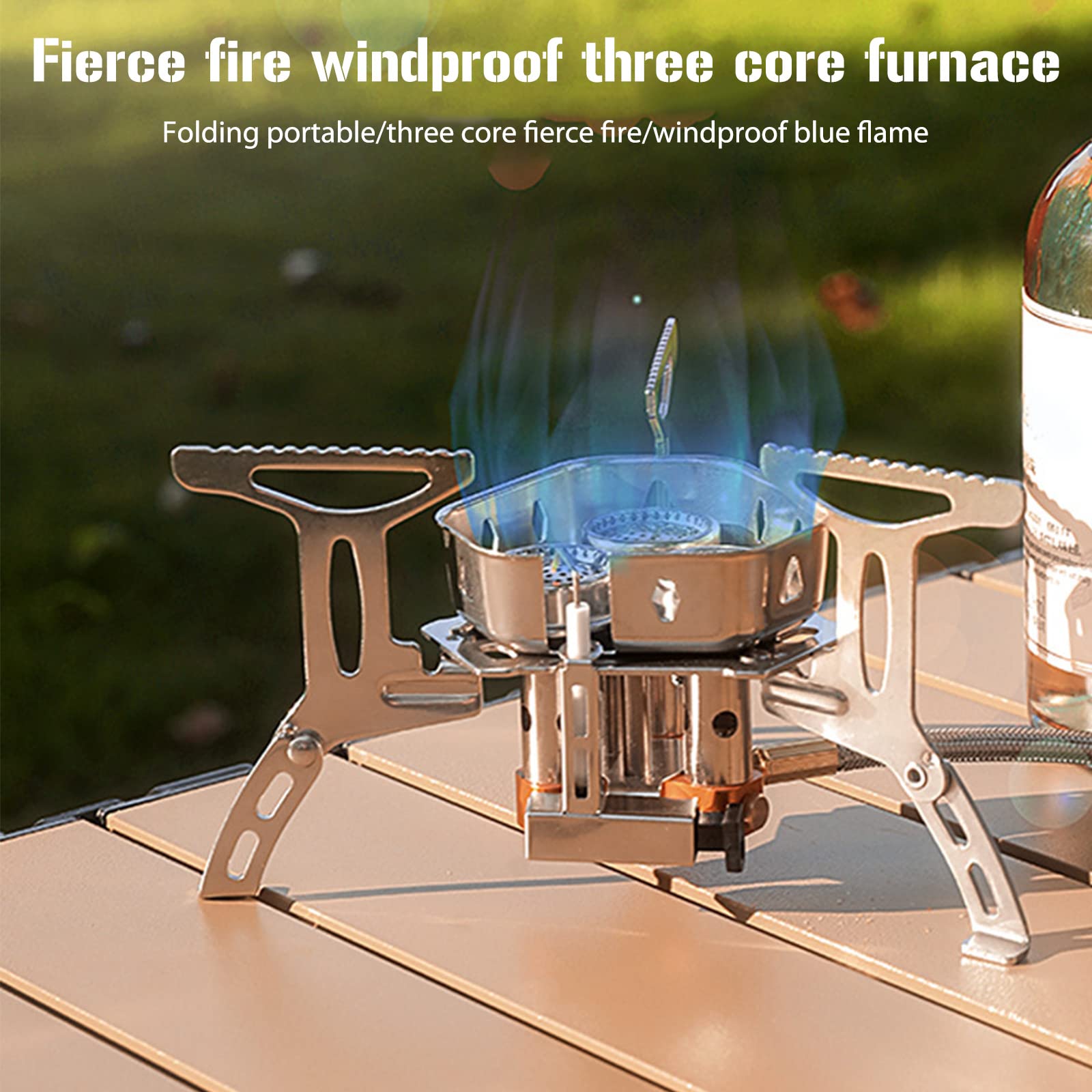 Réchaud à gaz portable d'extérieur avec 5800 W, coupe-vent, pliable et avec allumage piézoélectrique, convient pour le camping, la randonnée, le trekking, le pique-nique
