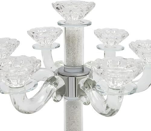 Miniatura 7 de Centros de mesa de candelabro de cristal de 7 brazos, candelabros plateados para columnas de boda, hogar, vacaciones, cena, fiesta y decoración de