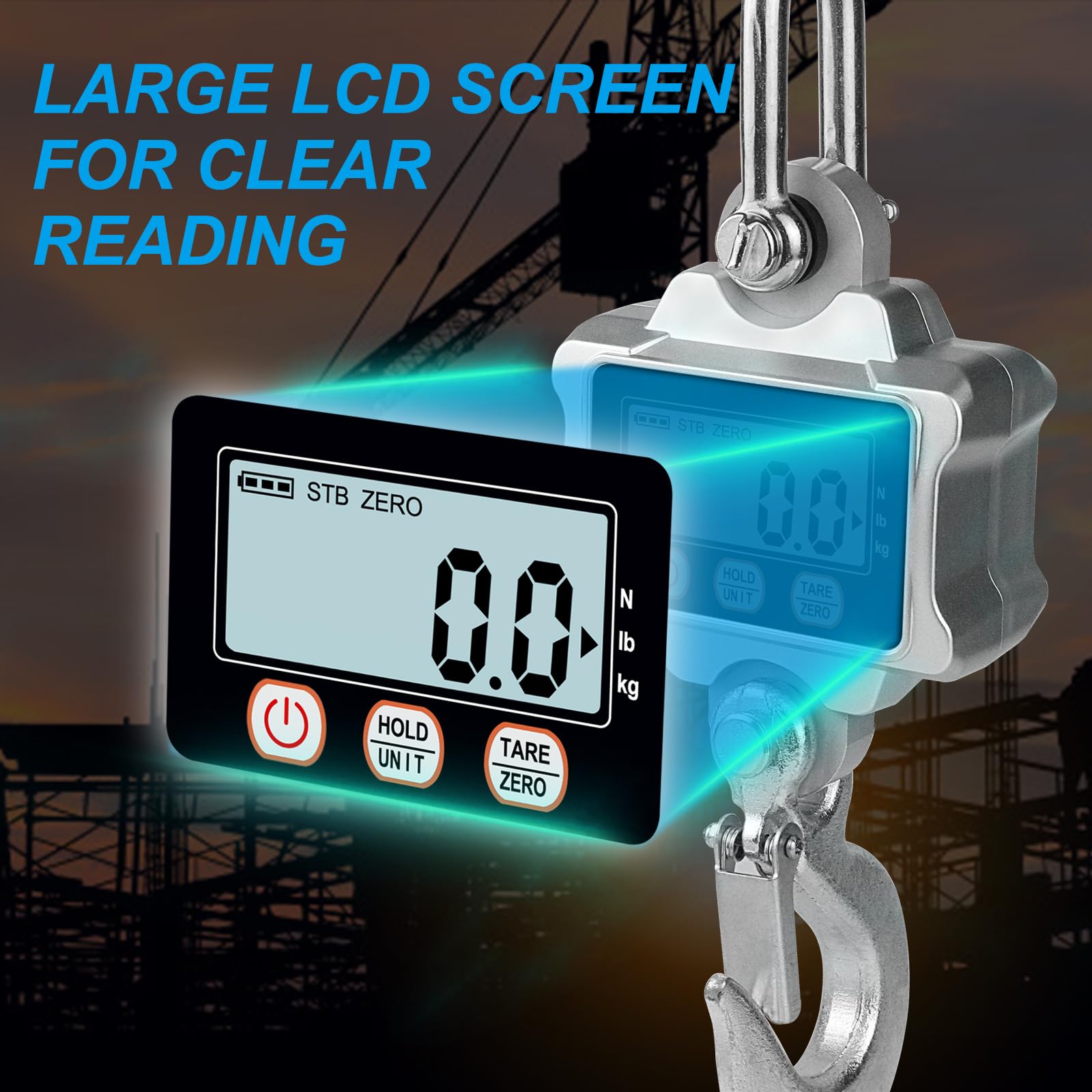 Hyindoor Kranwaage 1000kg Elektronische Digitale Hängewaage 1T Heavy Duty Crane Scale Industrie Kranwaage mit LCD Bildschirm