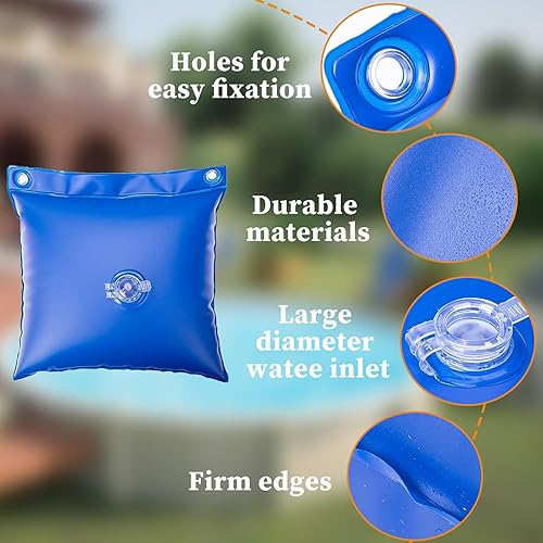 Miniatura 4 de Bolsas de agua para piscina, paquete de 12 bolsas de invierno resistentes de 10 x 12 pulgadas, bolsa colgante para cubierta de piscina, pesos de