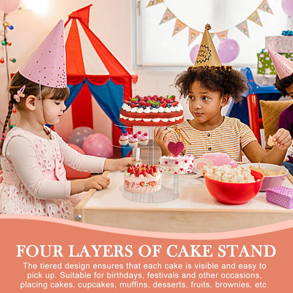 Présentoir à gâteaux et cupcakes à 4 niveaux, tour ronde en acrylique pour gâteaux de 20 à 30,5 cm ou 50 cupcakes, desserts, pâtisseries pour mariage, fête prénatale, goûter