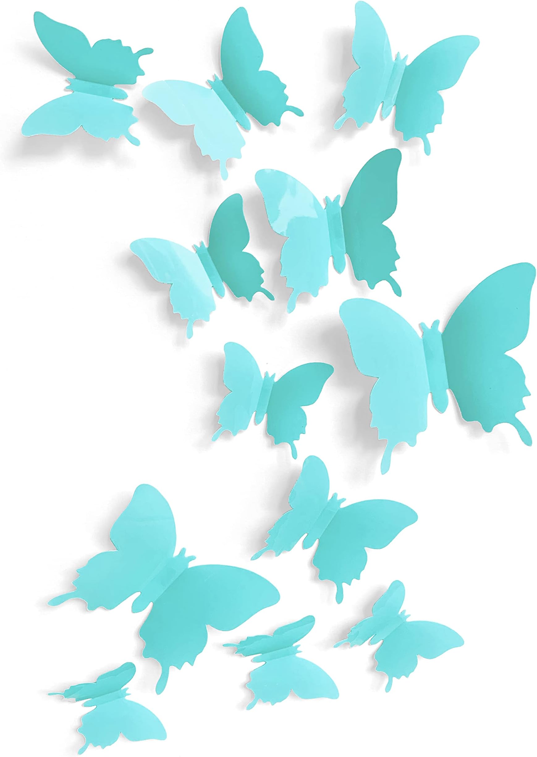 Artivo Cute Blue Butterfly Wall Decor 24 pcs, Girls Room Wall Decals, Teal Aesthetic Butterflies Stickers for Nursery Decorations, Baby Toddler Room Decor for Girls
