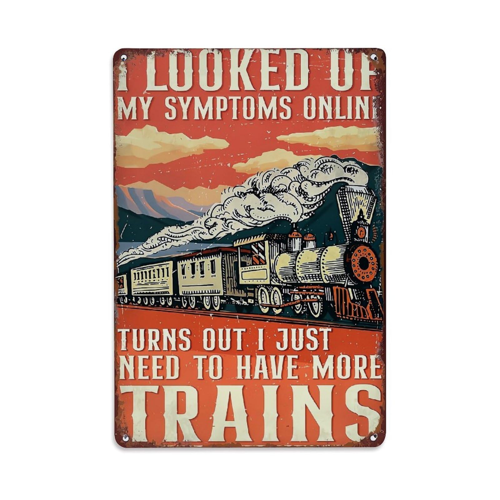 Vintage Train Illustration With Text Retro Metal Tin Sign, Vintage Metal Poster for home, Gaming Room, Studio Workshop,Bar,Garage Wall Art Decor 8x12 Inch