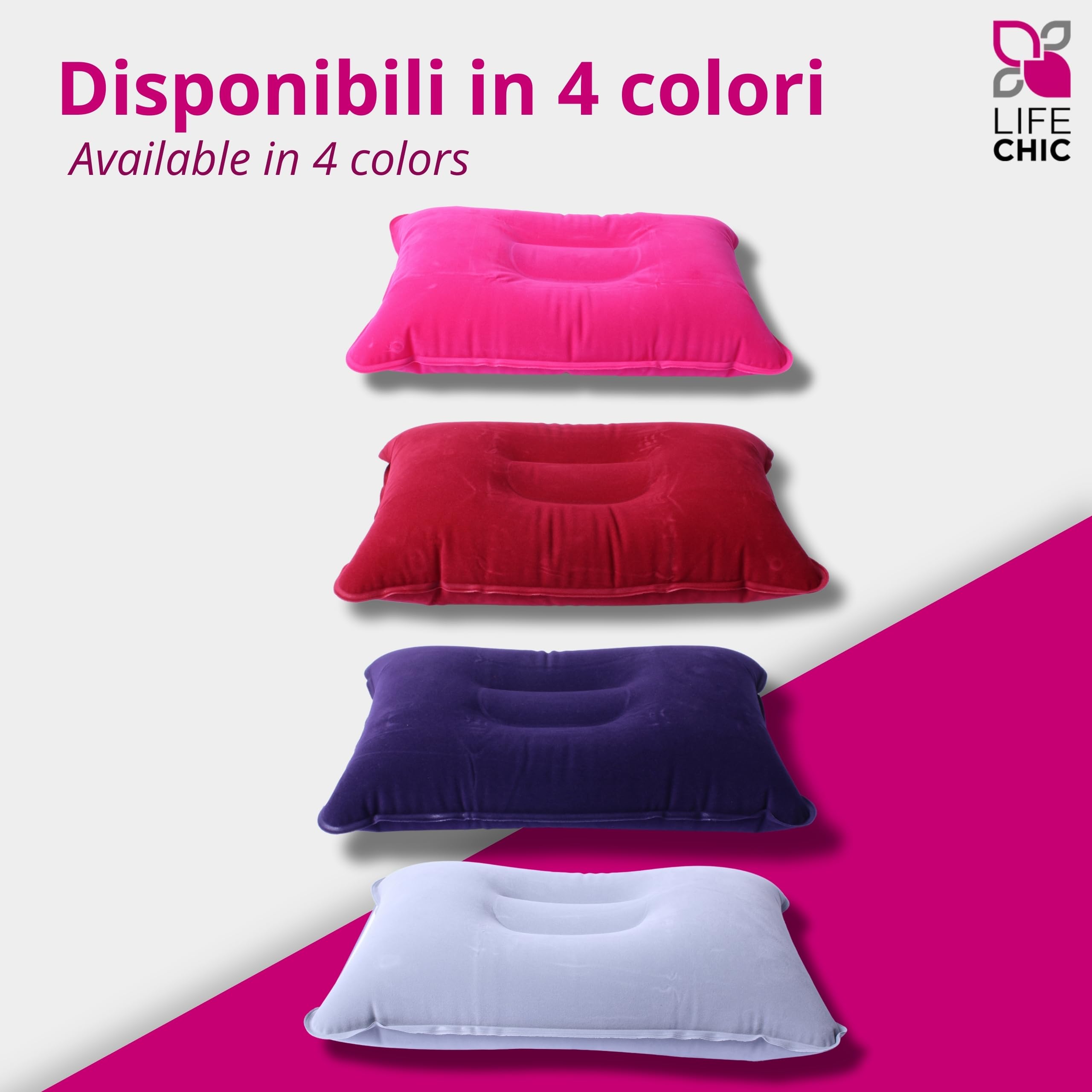 Cuscino da Viaggio Gonfiabile 38x24cm Bordeaux – Comfort e Sostegno per Collo, Perfetto per Viaggi e Relax, Aereo, Auto, Treno e Ufficio, Facile da Gonfiare