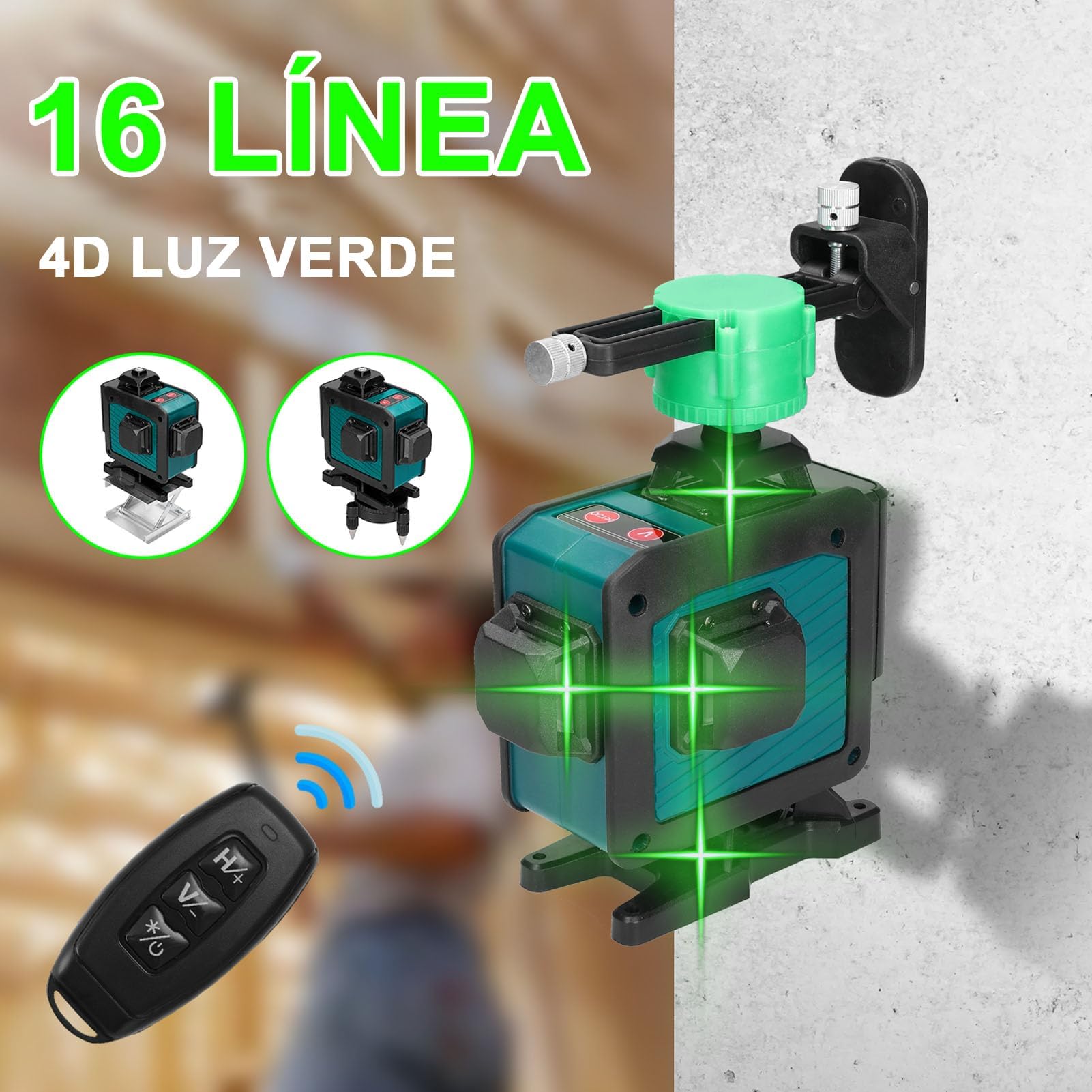 Geevorks Nivel Láser 360,16Líneas Láseres de Verde Cruzada,Autonivelante 3grados 4D,con Trípode+Control Remoto+Control móvil, 2 1200mAh Baterías, Base de Rotación,Herramientas de Mejoras para Hogar