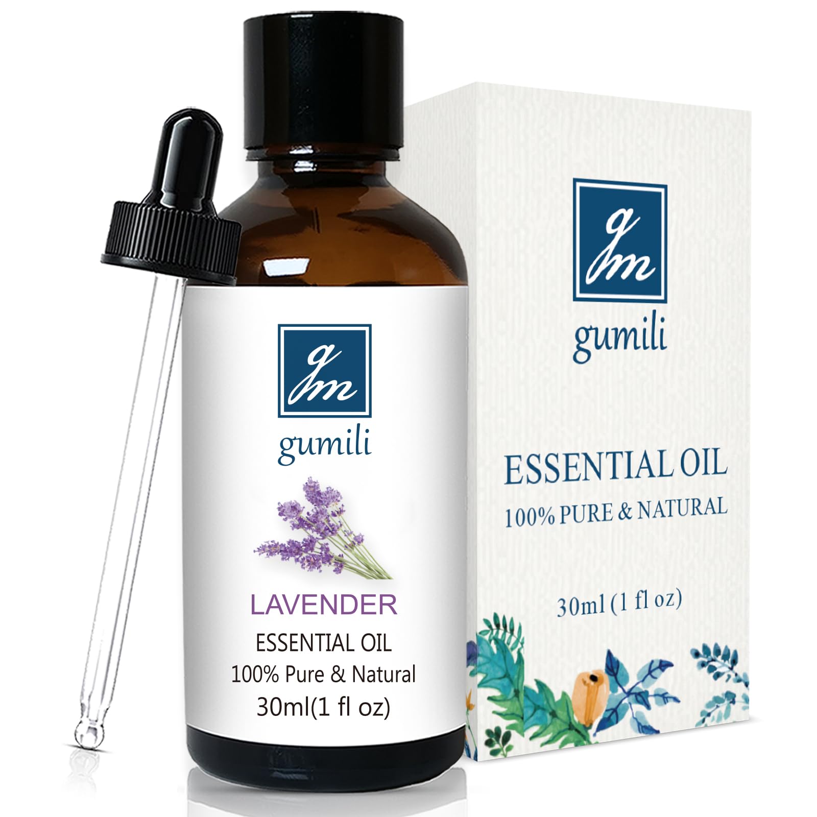 GM Gumili Lavender Essential Oil, Pure Lavender Oil for Skin, Hair, Diffuser, Spray, Body Wash, Lotion, Soap, Household - 1 Oz/30ml