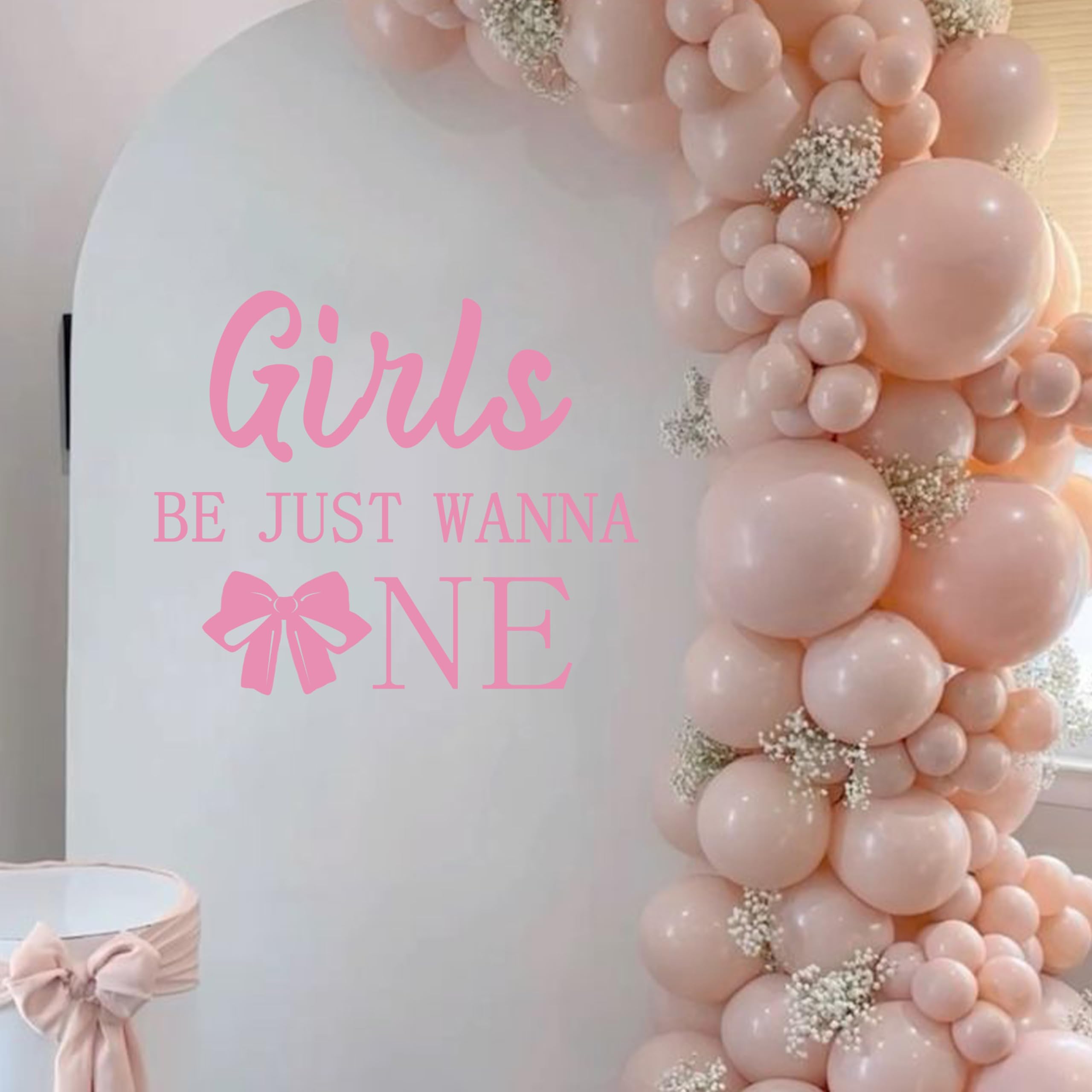 BOXOB Wandtattoo „Girls Just Wanna Be One“ – Rosa Schleife, Für 1. Geburtstag, Selbstklebend