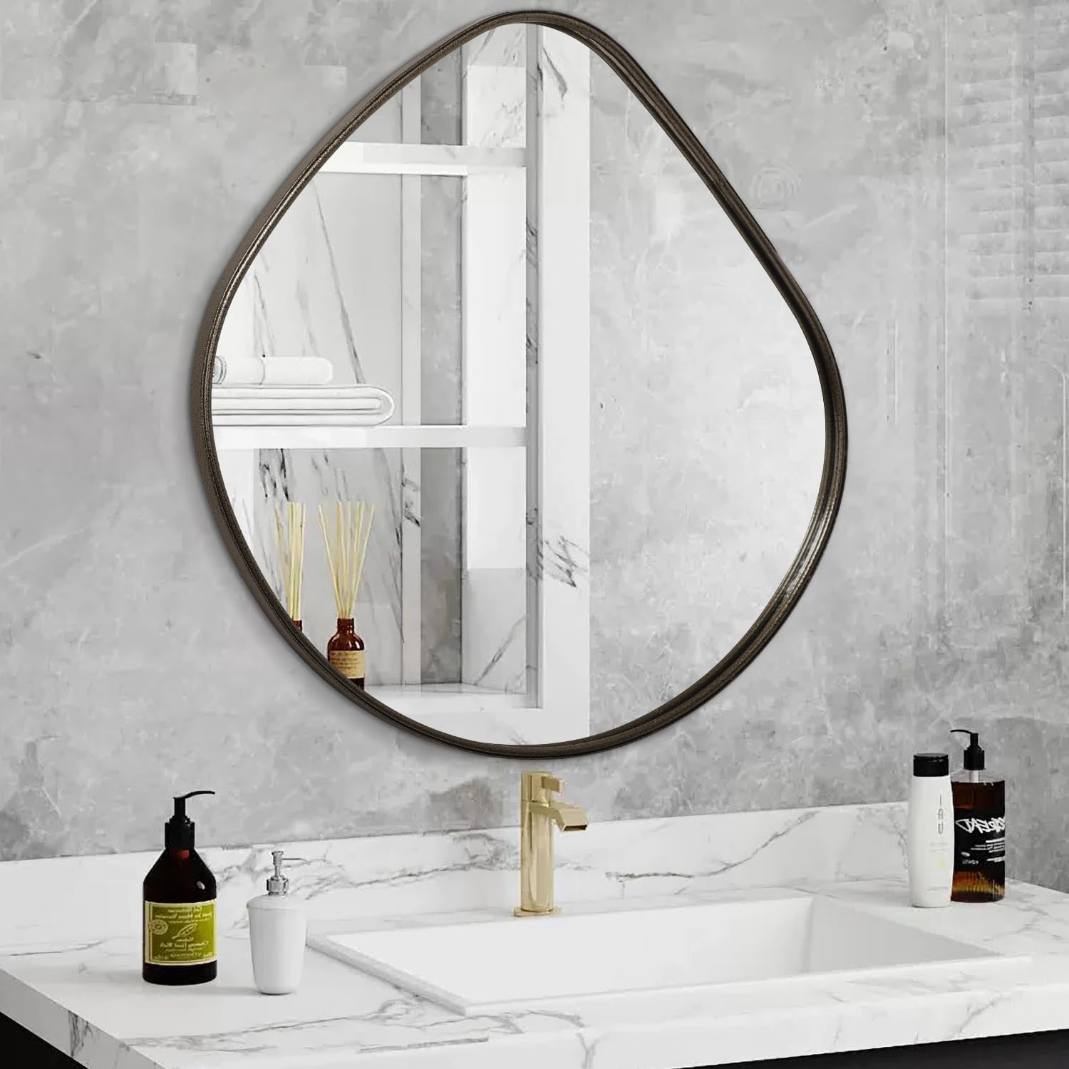 AOAOPQ Irregular Wall Mounted Vanity Mirror - Shaped Dressing Mirror, Decorative for Living Room, Bathroom, Bedroom, Entryway - Metal Modern Frame - 19''x20'' Bronze