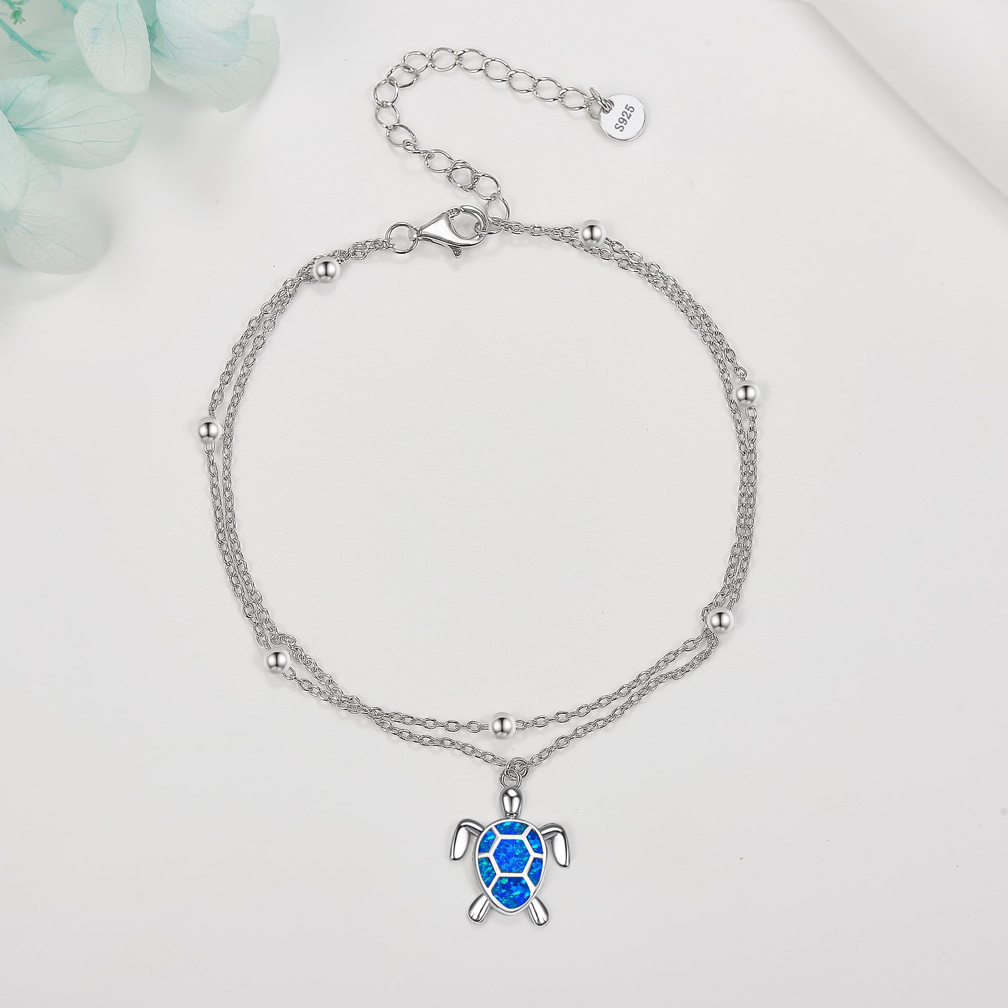 POPLYKE Cavigliera da donna in argento Sterling 925 con pietra di luna a doppio strato con pietra di luna, idea regalo per l'estate e la spiaggia