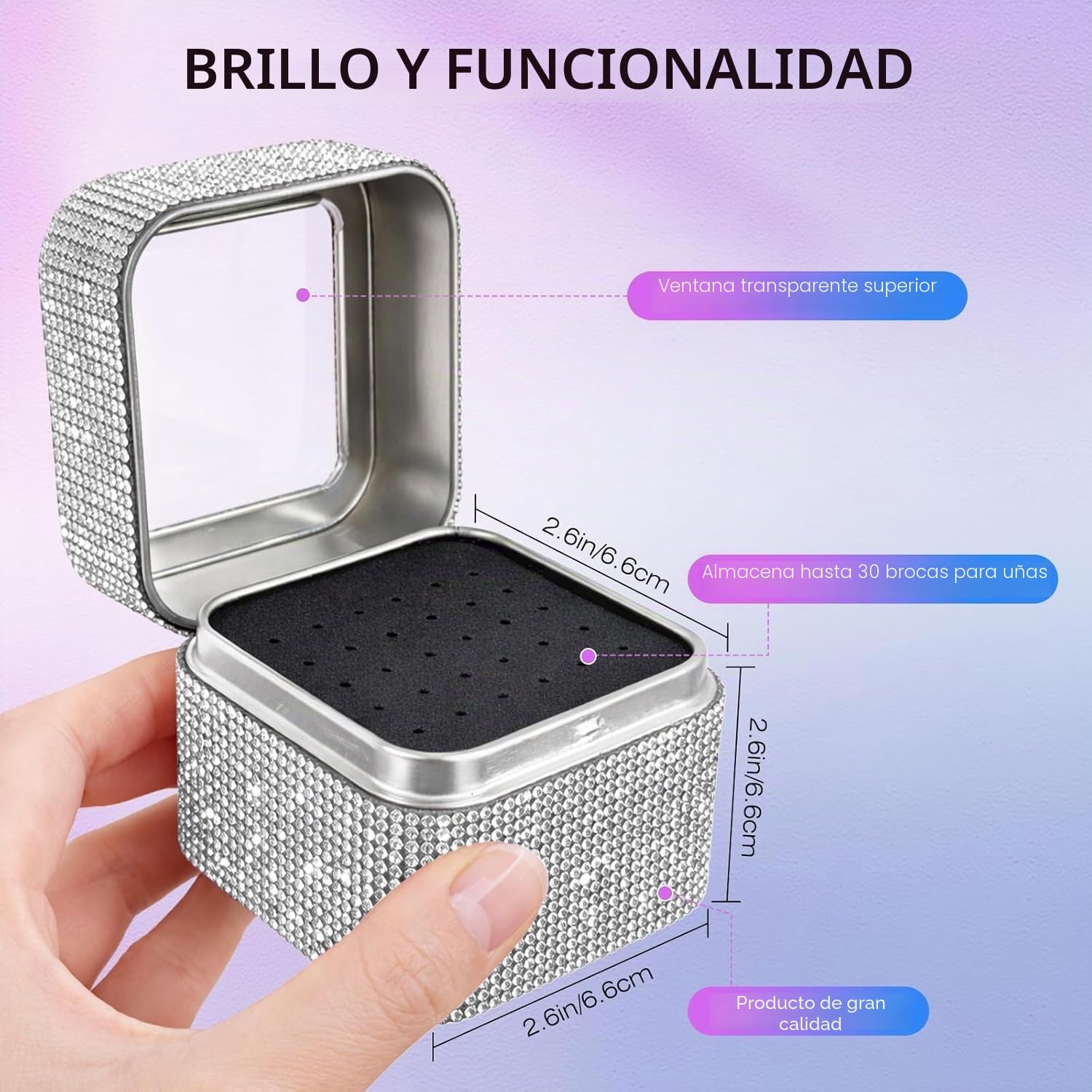 Depvko Juego de 25 brocas para uñas con estuche plateado y 50 bandas de lijado, 3/32'' fresas torno para uñas herramienta para quitar cutículas carburo diamante cerámica para esmalte de uñas, salón
