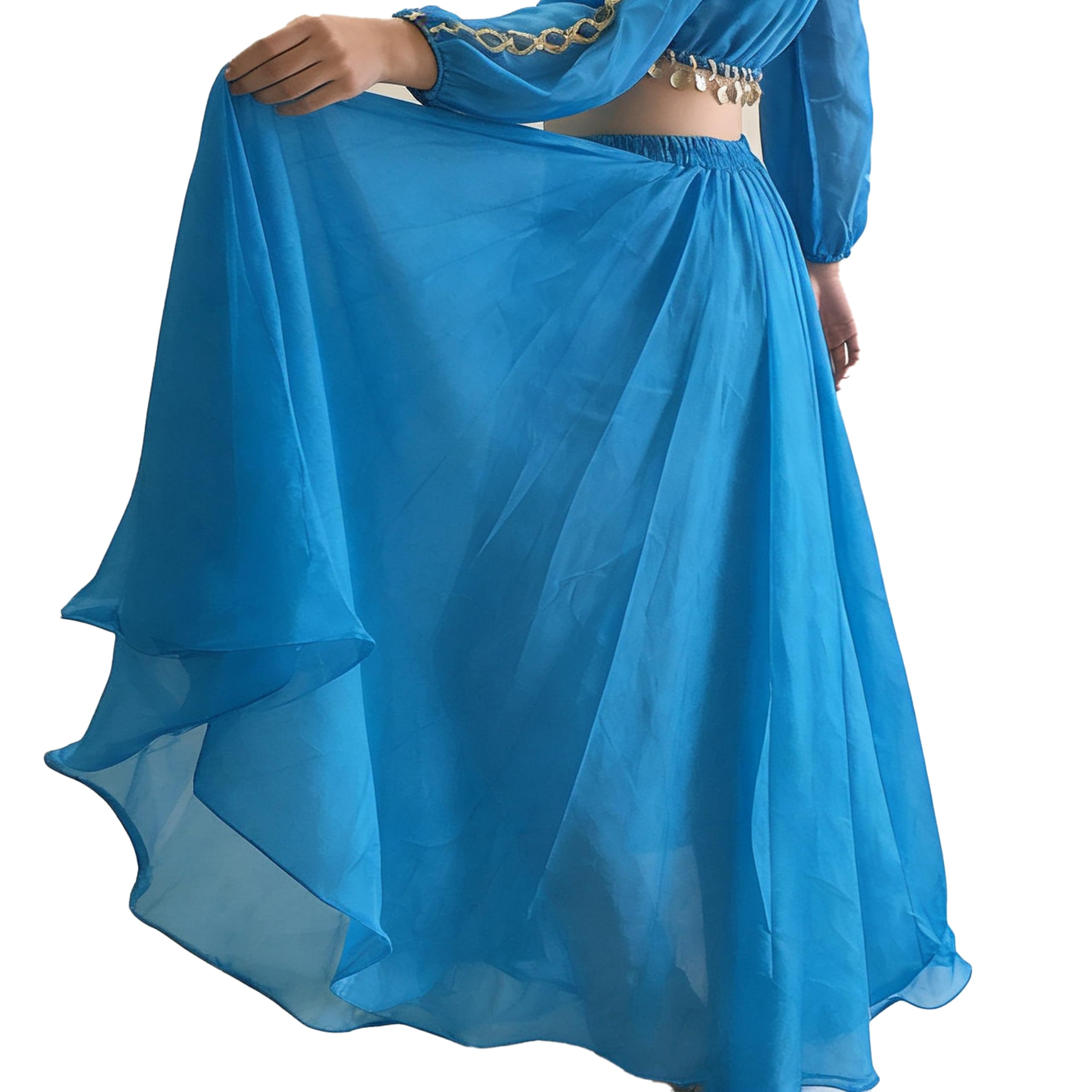 Wuchieal Gonne per danza del ventre da donna gonne lunghe in chiffon tribale, gonna da ballo di lode, gonna messicana