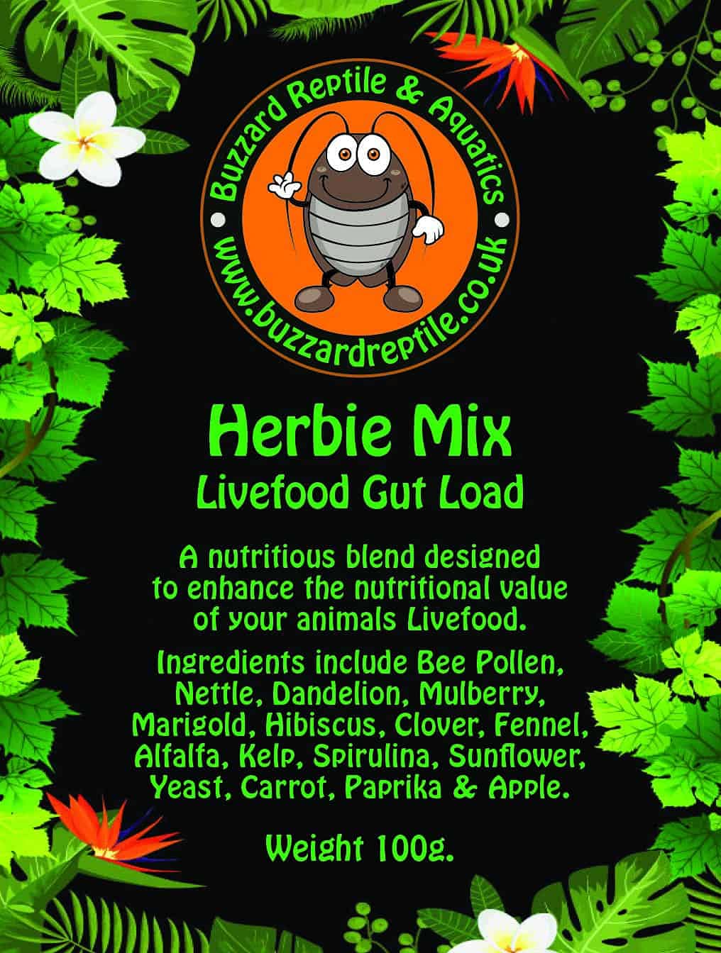 Buzzard Reptile & Aquatics Herbie Mix - Premium Gut Load