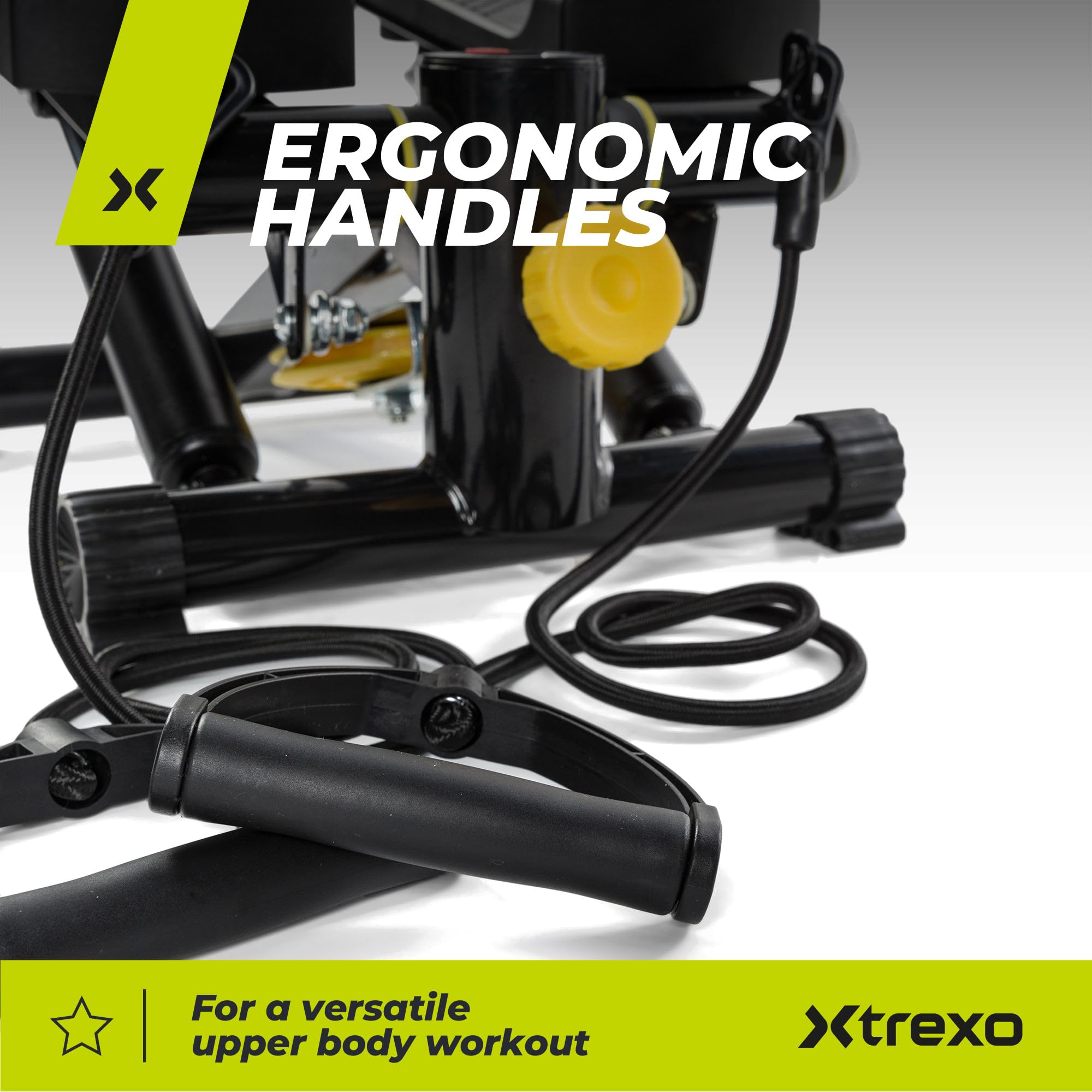 TREXO Stepper para Entrenamiento en casa Fitness Cardio Altura de los Pedales y Resistencia Ajustables Pantalla Fácil de Leer Cables Resistentes Capacidad de Carga hasta 100 kg Negro/Amarillo