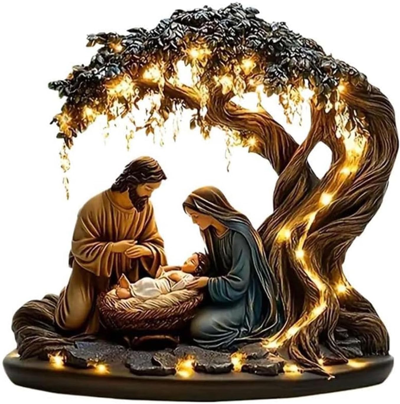 Générique Décoration de bureau de scène de Noël plate pour nouveau-né, scène de la Nativité en acrylique 2D éclairée avec des détails complexes, décoration de Noël religieuse de la Sainte Famille, décoration de table de centre de table (#B)