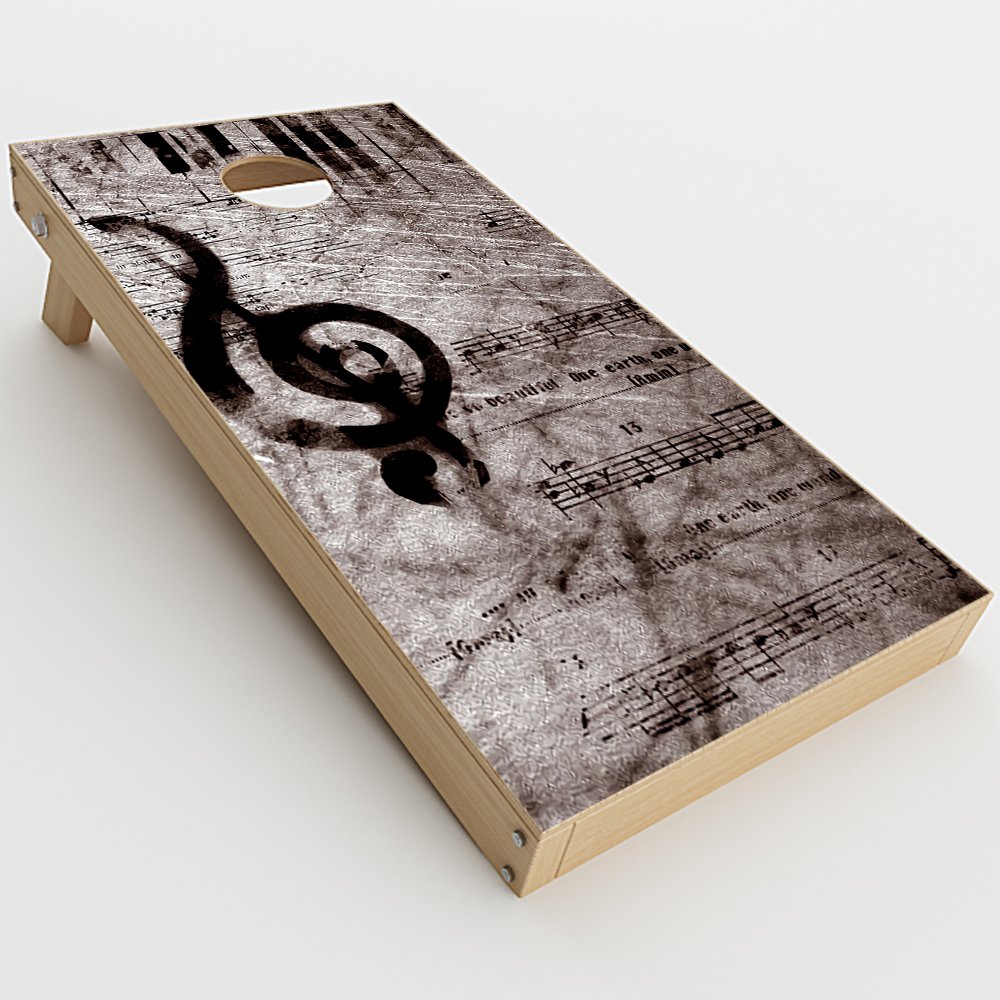 Skin Decal Vinyl Wrap for Cornhole Game Board Bag Toss (2xpcs.) Skins Stickers Cover/Vintage Piano Key Music Notes Book Page