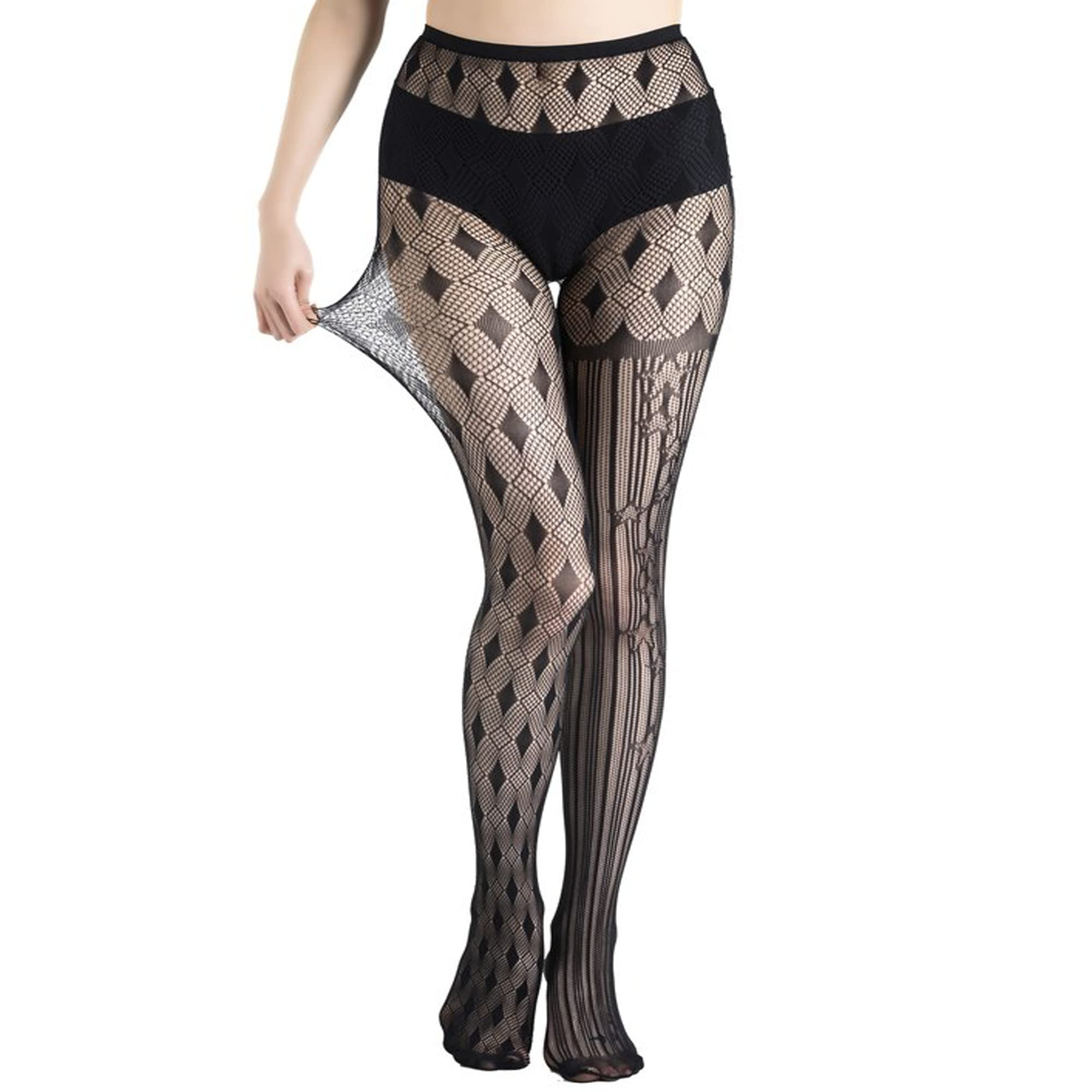 WEANMIXLace Patterned Fishnet Stockings Thigh High Pantyhose Black Tights for Women