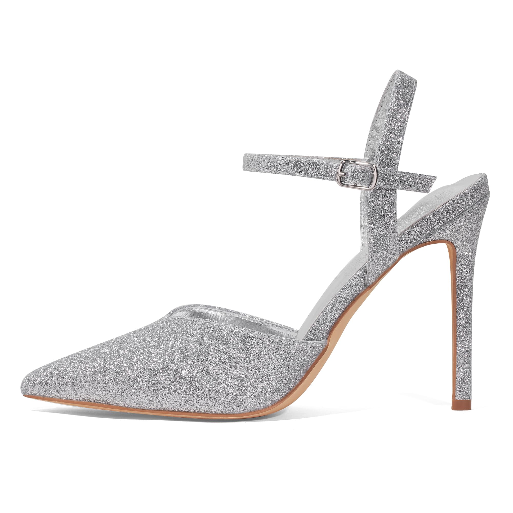 GENSHUO Eleganti Scarpe con Tacco Alto a Punta e Stiletto 10cm, Scarpe da Donna Sexy con Cinturino alla Caviglia per la Sera