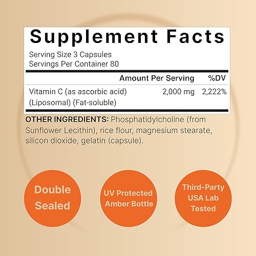 Miniatura 2 de NatureBell Vitamina C liposomal de 2,000 mg por porción, 240 cápsulas  Vitaminas solubles en grasa de alta absorción  Apoyo inmunológico  Refuerzo