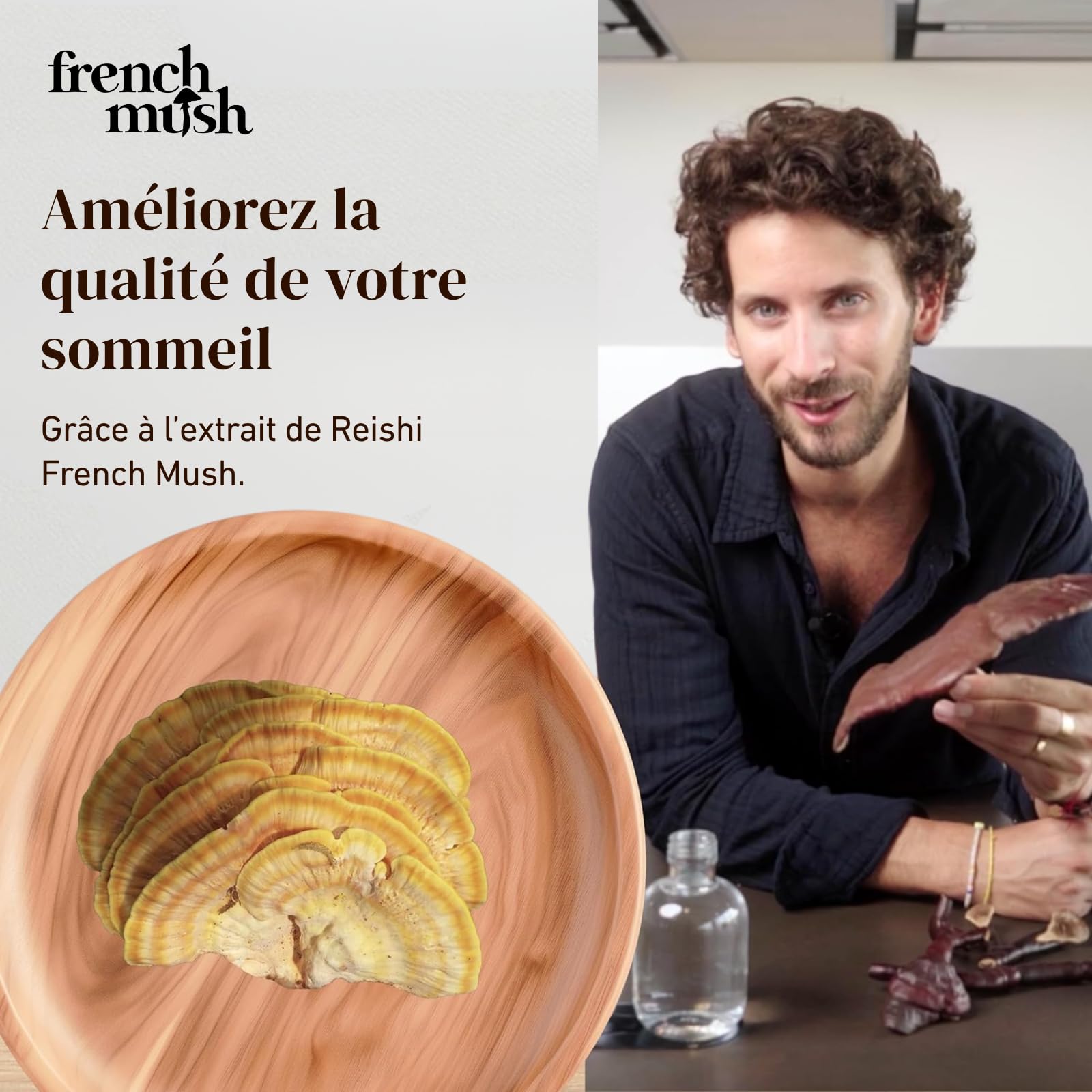 French Mush - Reishi Bio 8000mg - 56 Gélules Vegan - 30% Polysaccharide, 92% Biodisponibilité - Effet Apaisant, Sommeil Réparateur, Relaxation - Testé en Laboratoire - Fabriqué en France