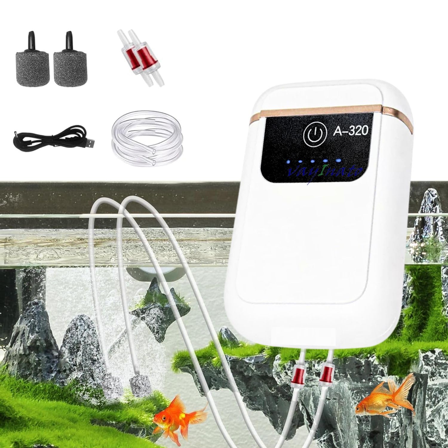 SOBO Mini AC/DC Aquarium Air Pump with Airtube, Airstone, Check Valve | USB Rechargeable Aquarium Bubbler Aerator for Fish Tank, Hydroponic, Outdoor Fishing (Double Way (A-320)) (B0DFC3SLTY) Amazon Price History, Amazon Price Tracker