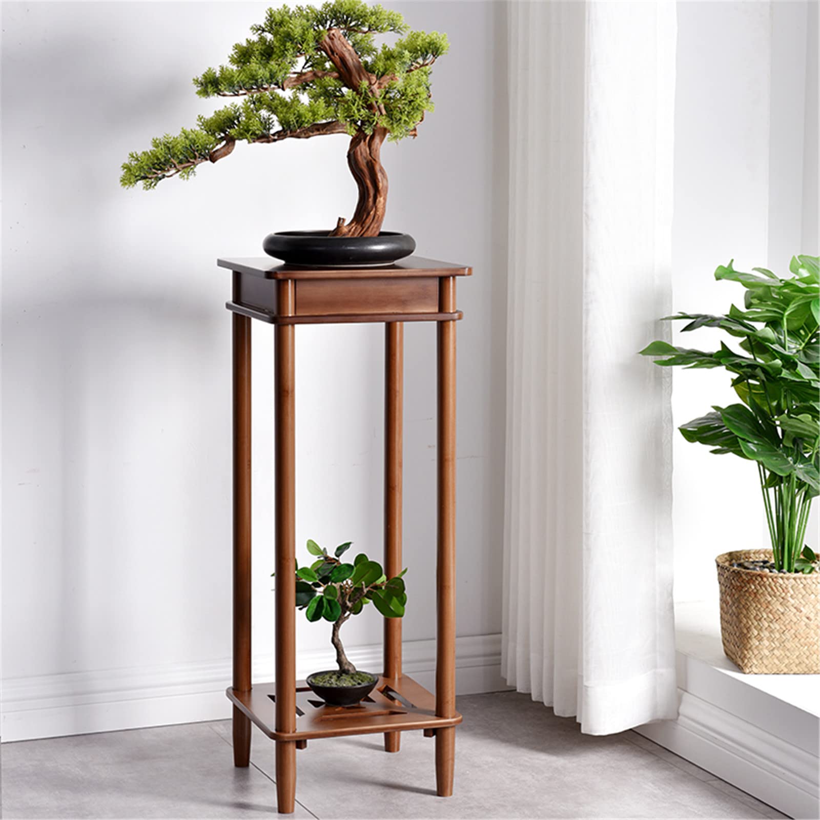 Amazon｜2段サイドテーブル、高さ60/70/80/90cm、木製スクエアエンド