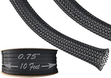 Techflex Polyethylene Terepthalate Monofilament Yarn, Expandable Braided Sleeving, 10-feet x 0.75-inch, Black