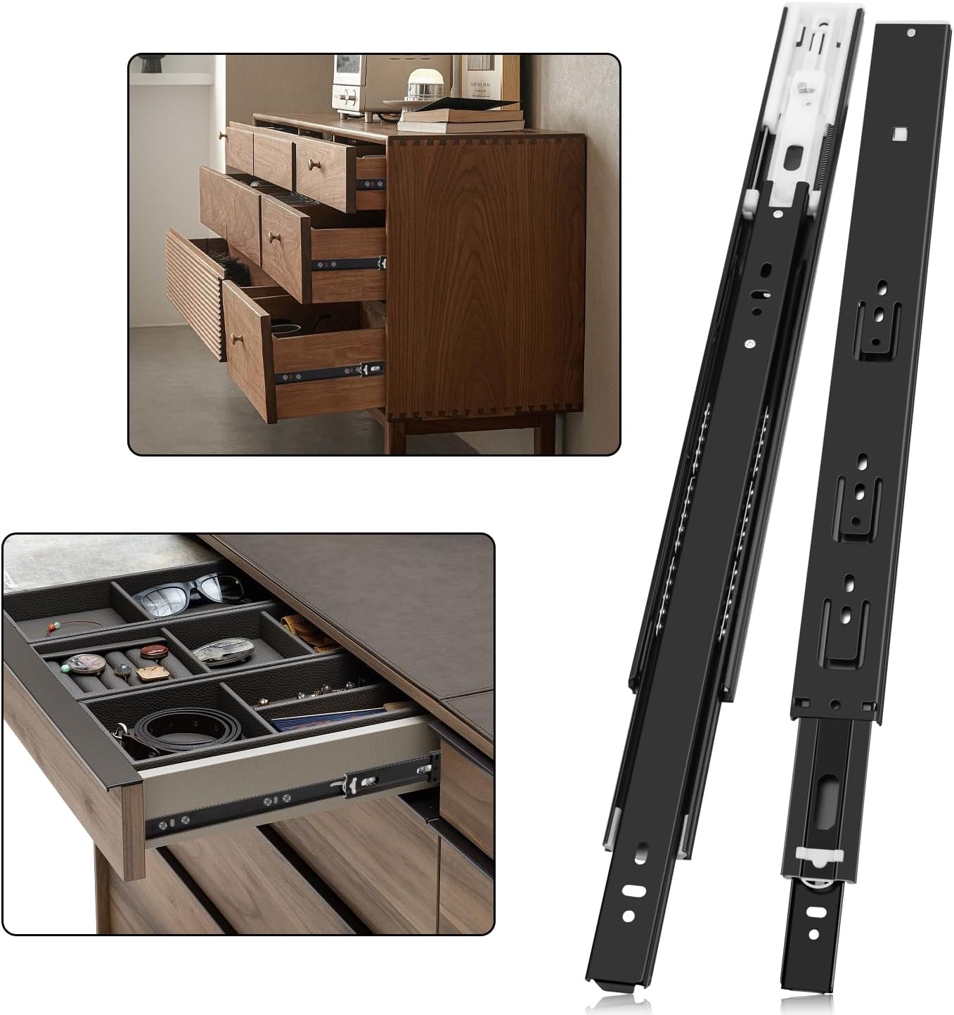 sunzone 1 Pair Soft Close Drawer Slides,12 16 20 Inch Ball Bearing