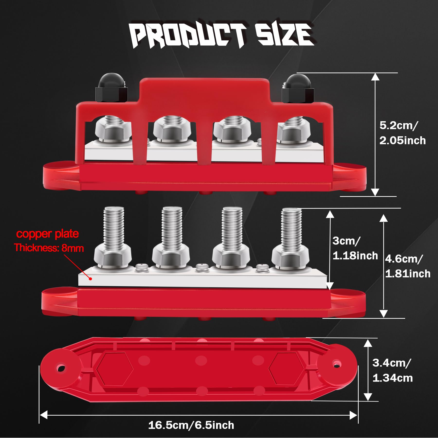 Barra colectora de 400 A, 12 V, bloque de distribución de energía de 3/8 pulgadas, bloque de terminales de barra colectora automotriz, barra colectora de batería (par, rojo y negro) 4 postes