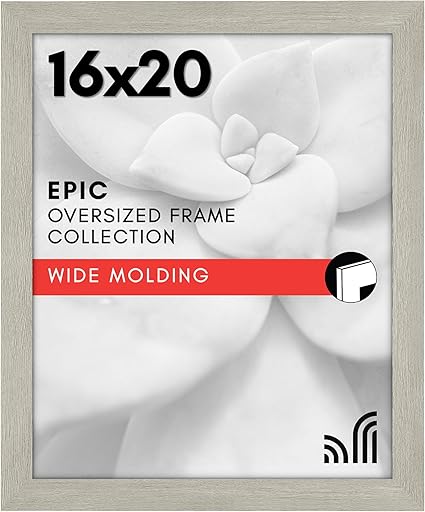 Americanflat 16x20 Picture Frame with Polished Plexiglass - Wide Picture Frames Made of Engineered Wood for Vertical or Horizontal Wall Display - Epic Collection - Grey