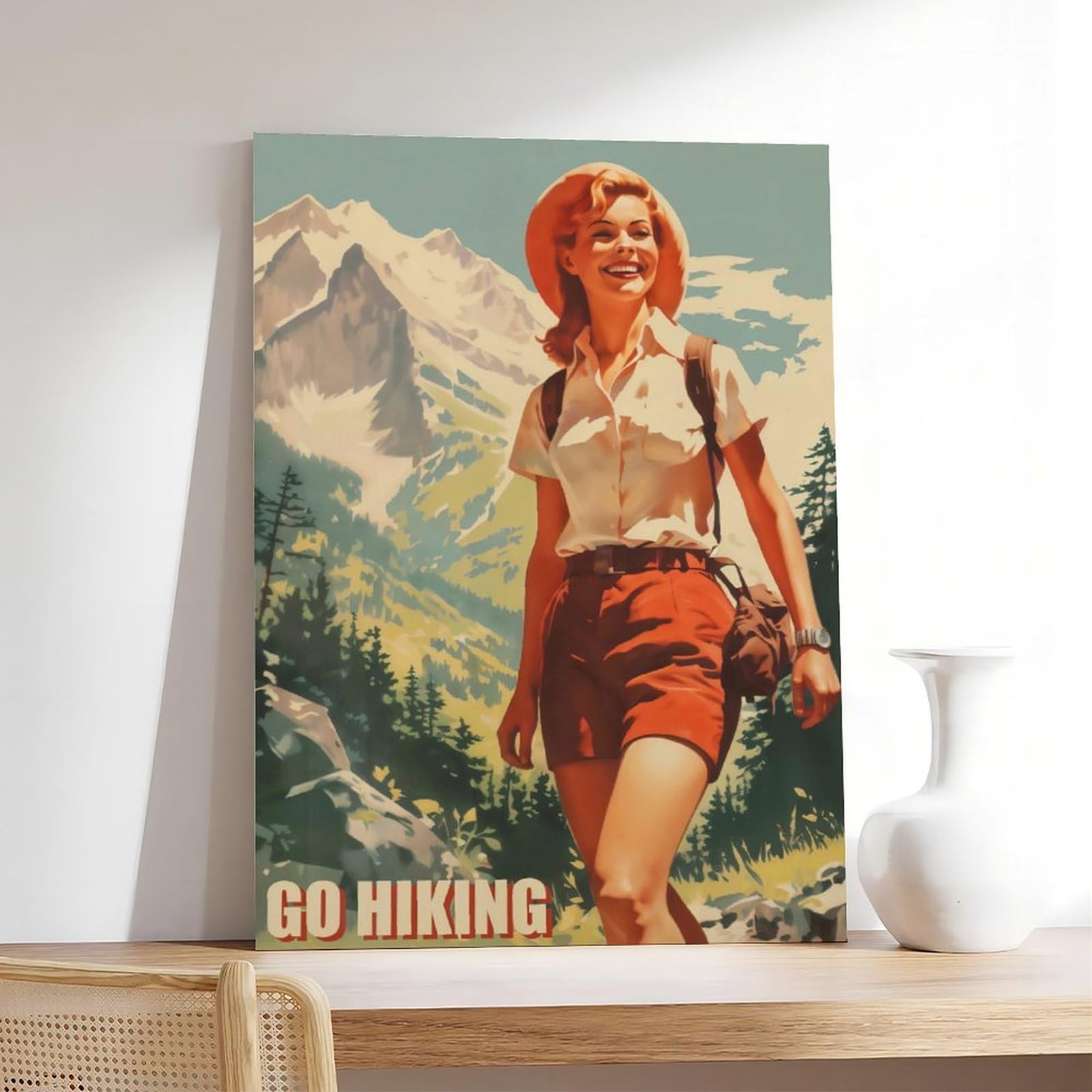 WJWART Wander-Poster im 60er-Jahre-Stil, Vintage, Camping, Leinwand, Schlafzimmer, Dekoration, Landschaftsdekoration, Geschenk, 50 x 75 cm